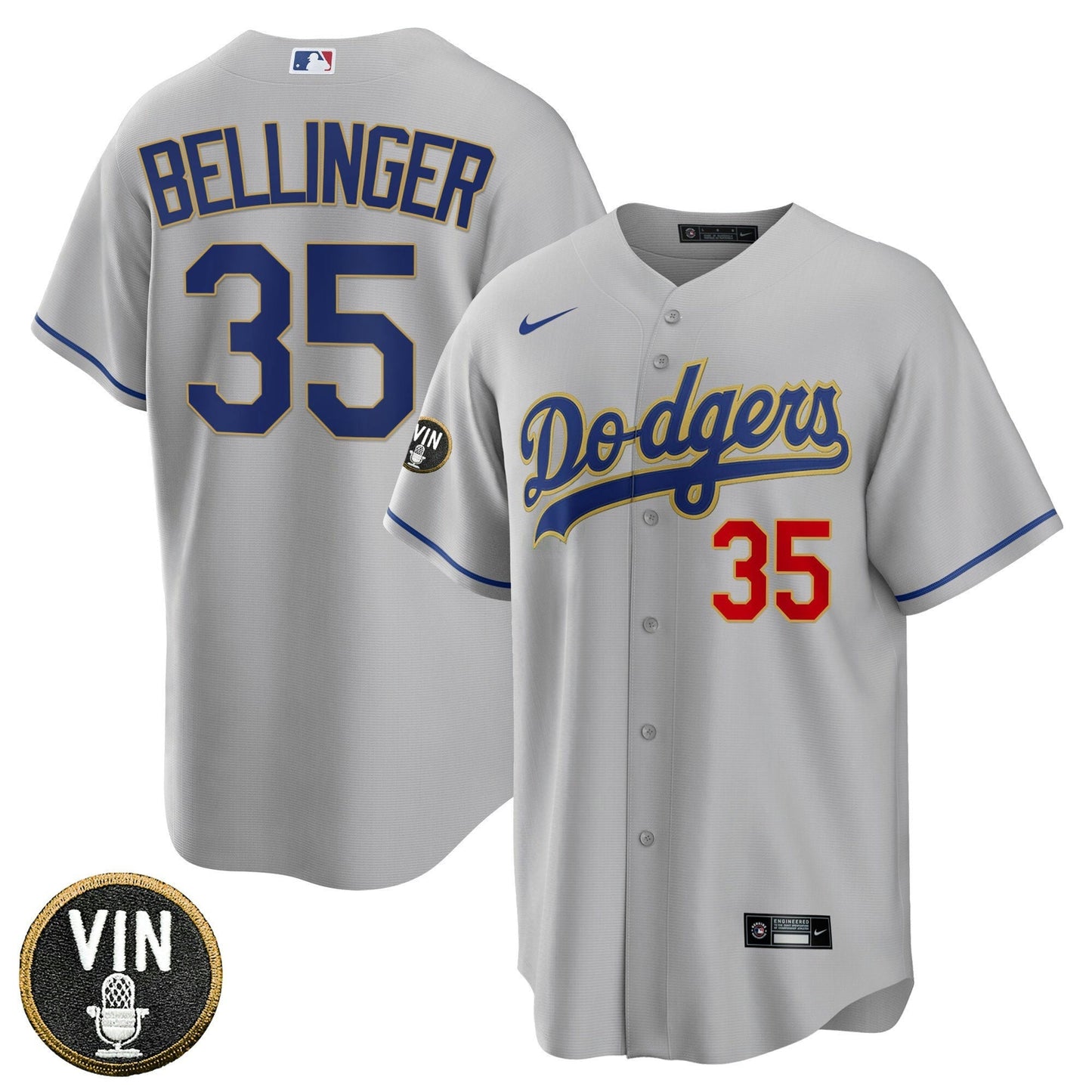 Camisa MLB Men’s Los Angeles Vin Scully Patch Dourada Trim Jersey Collection