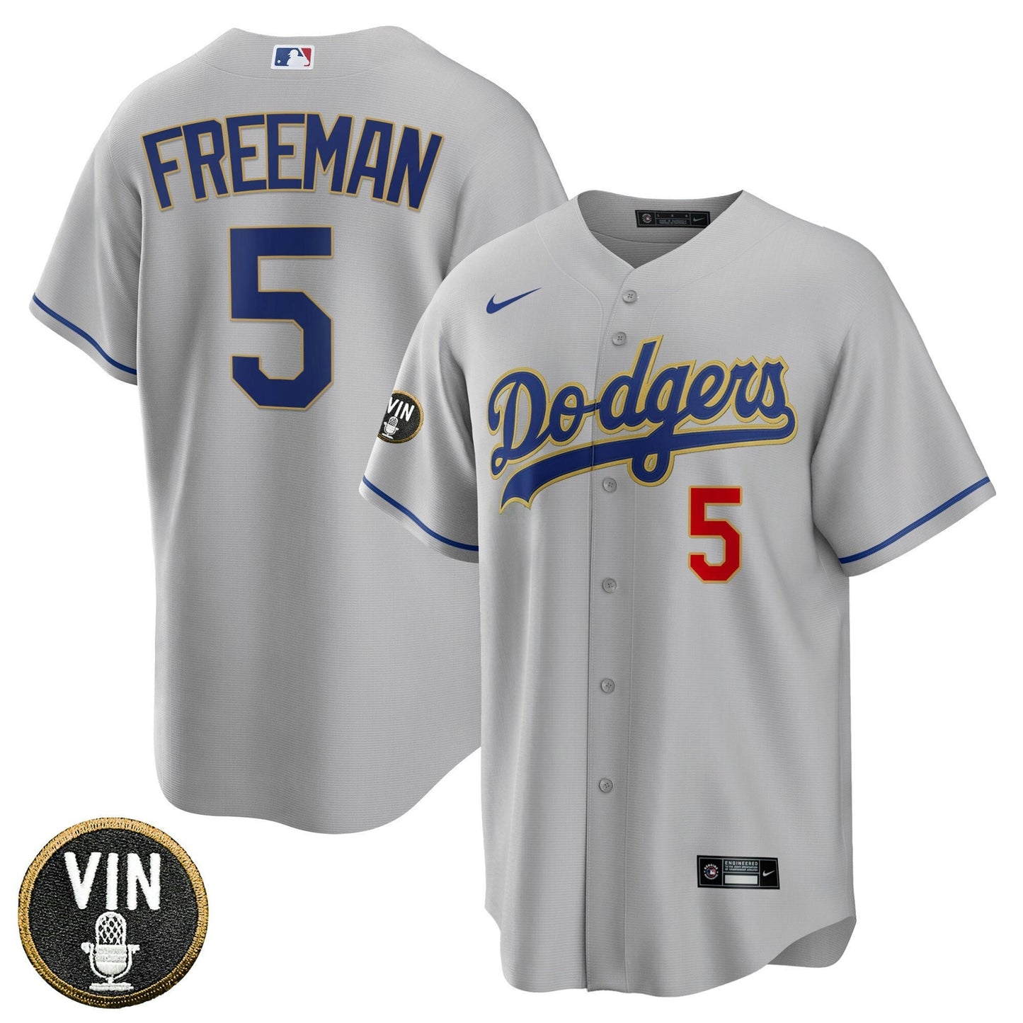 Camisa MLB Men’s Los Angeles Vin Scully Patch Dourada Trim Jersey Collection