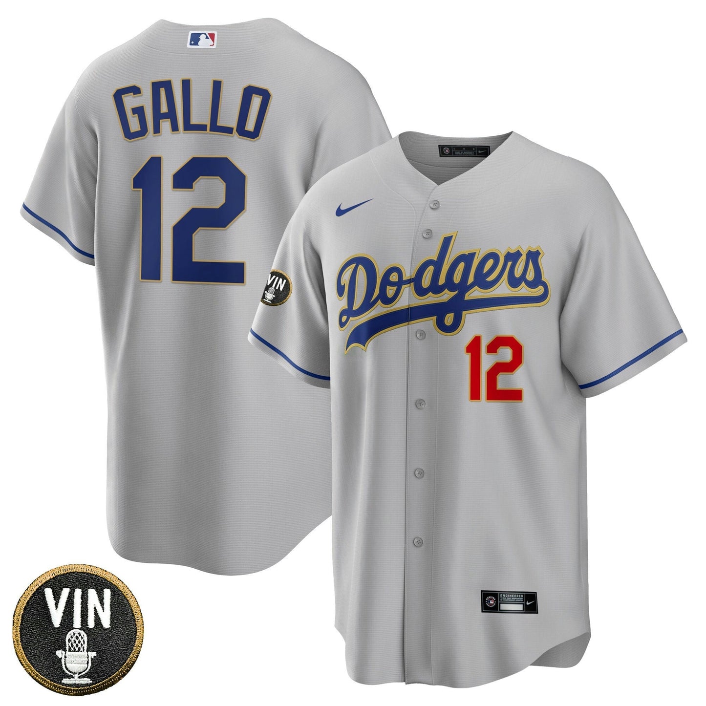 Camisa MLB Men’s Los Angeles Vin Scully Patch Dourada Trim Jersey Collection