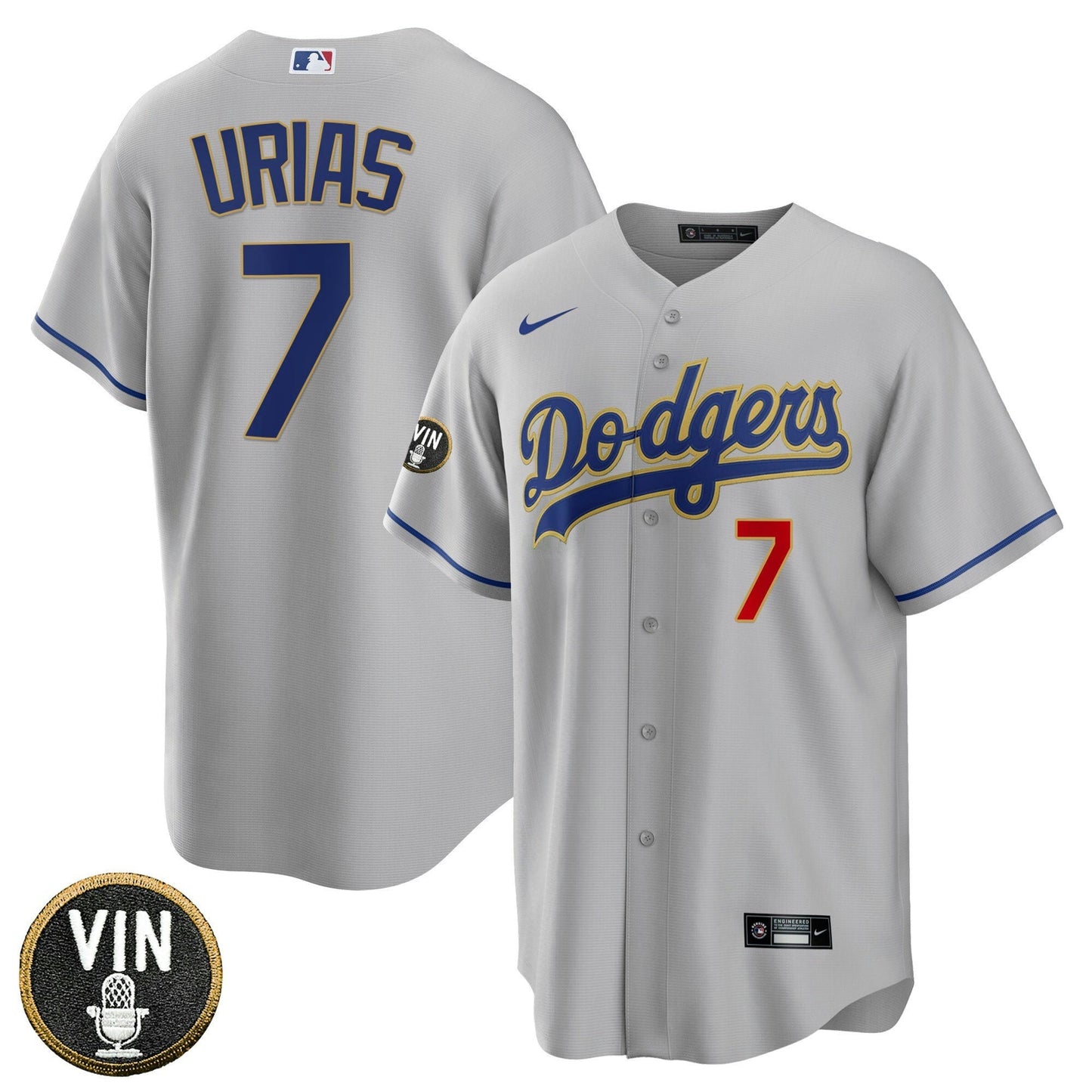 Camisa MLB Men’s Los Angeles Vin Scully Patch Dourada Trim Jersey Collection