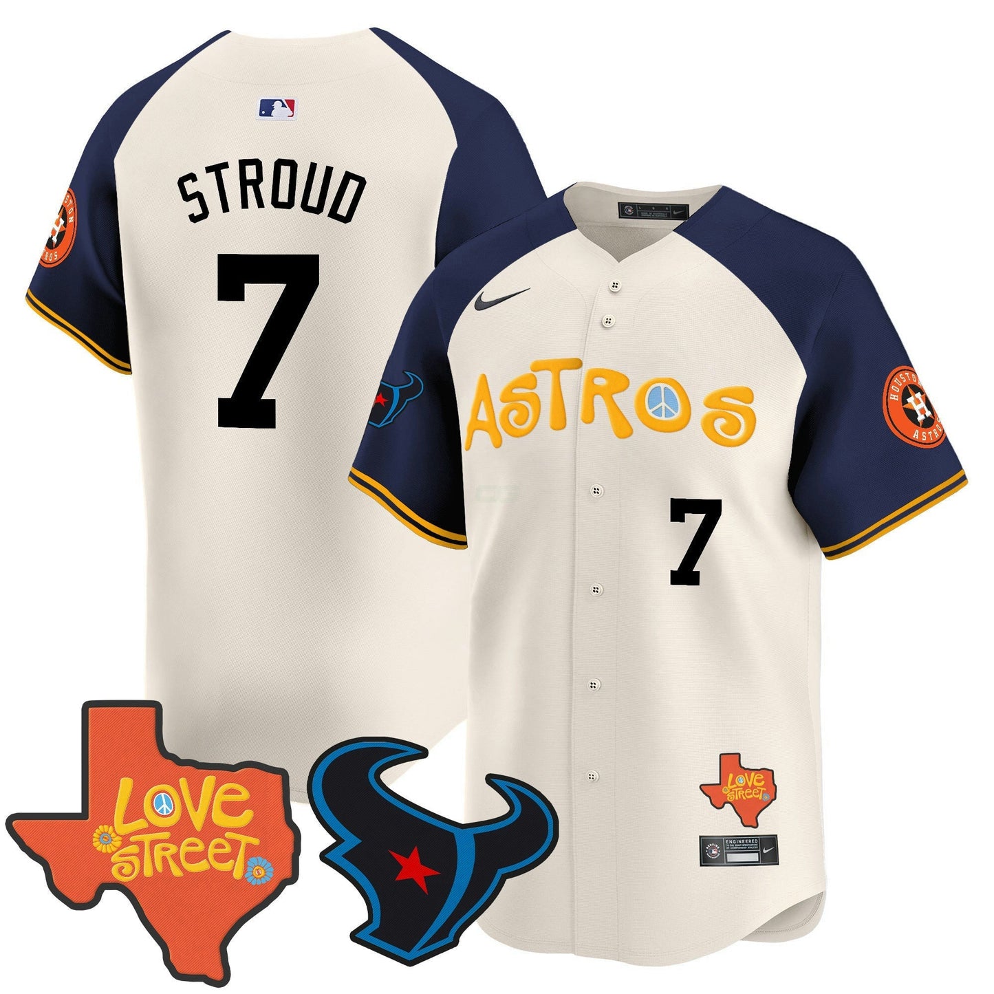 Camisa MLB Men’s Love Street & Texans Patch Vapor Premier Limited Jersey