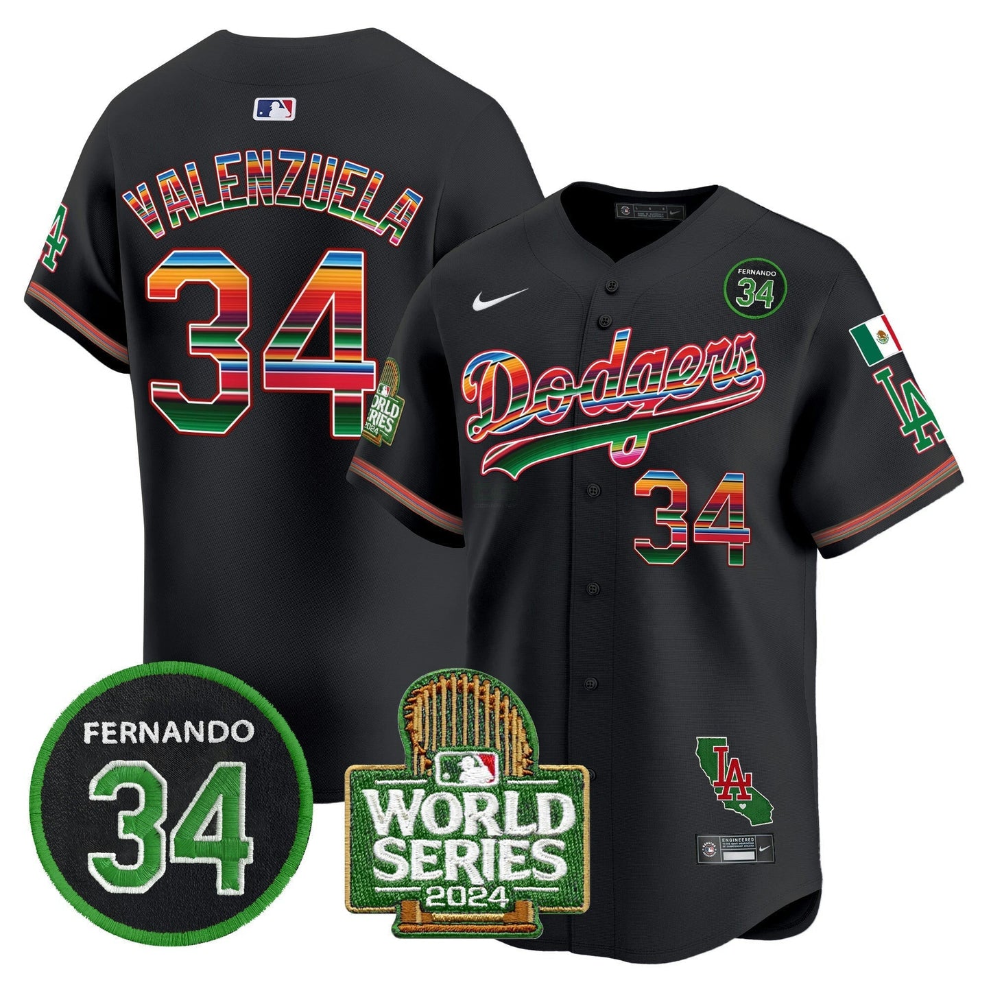Camisa MLB Men’s Mexico Fernando Memorial & 2024 World Series Patch Vapor Premier Limited Jersey