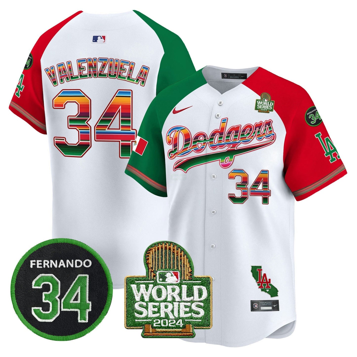 Camisa MLB Men’s Mexico Fernando Memorial & 2024 World Series Patch Vapor Premier Limited Jersey V2