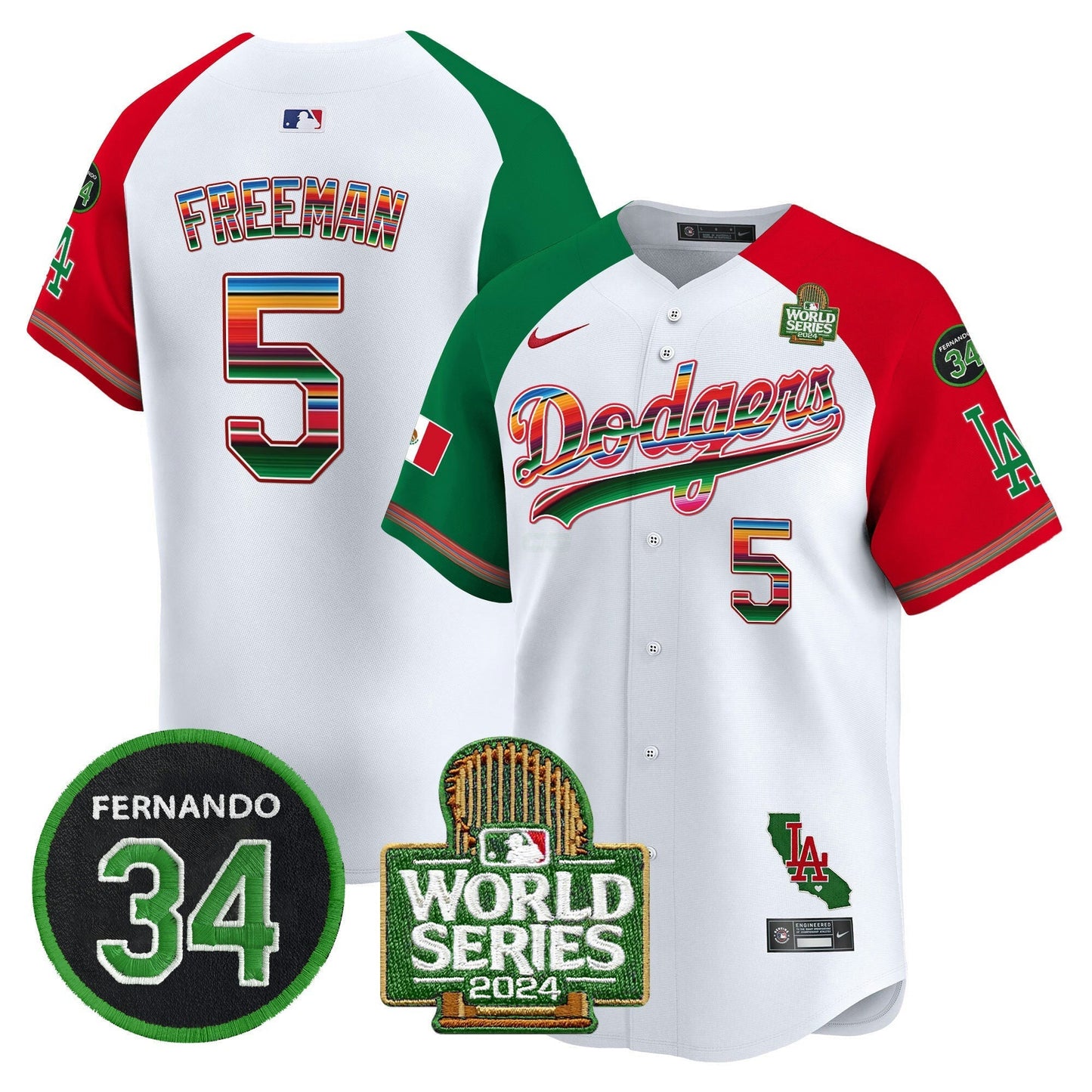 Camisa MLB Men’s Mexico Fernando Memorial & 2024 World Series Patch Vapor Premier Limited Jersey V2