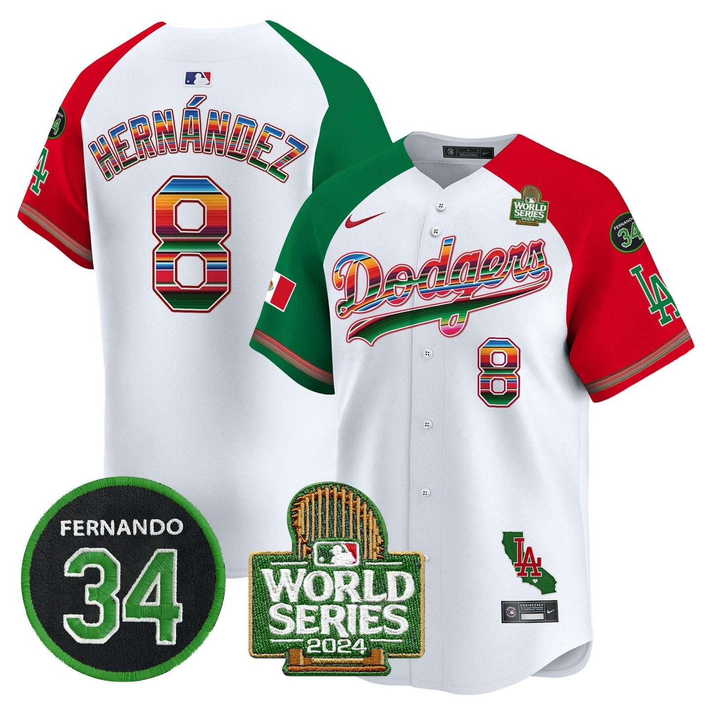 Camisa MLB Men’s Mexico Fernando Memorial & 2024 World Series Patch Vapor Premier Limited Jersey V2