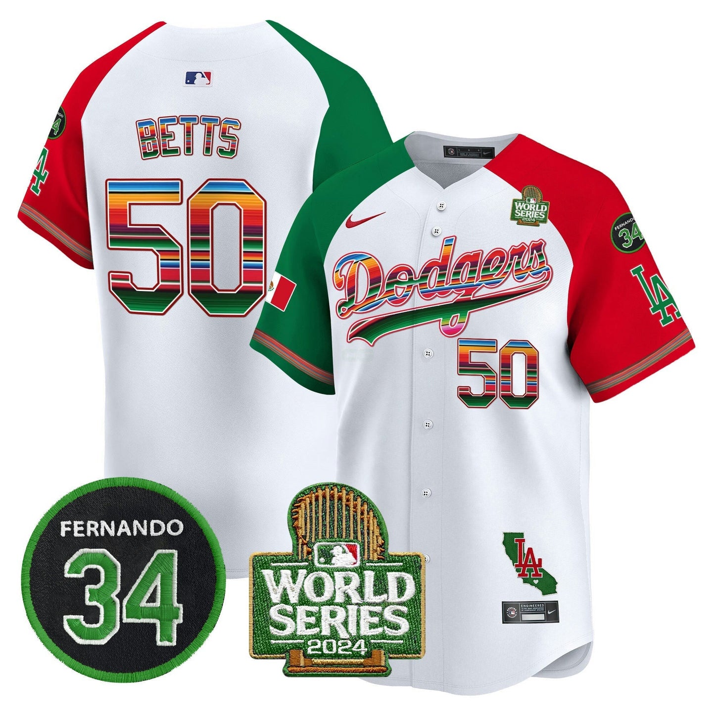 Camisa MLB Men’s Mexico Fernando Memorial & 2024 World Series Patch Vapor Premier Limited Jersey V2