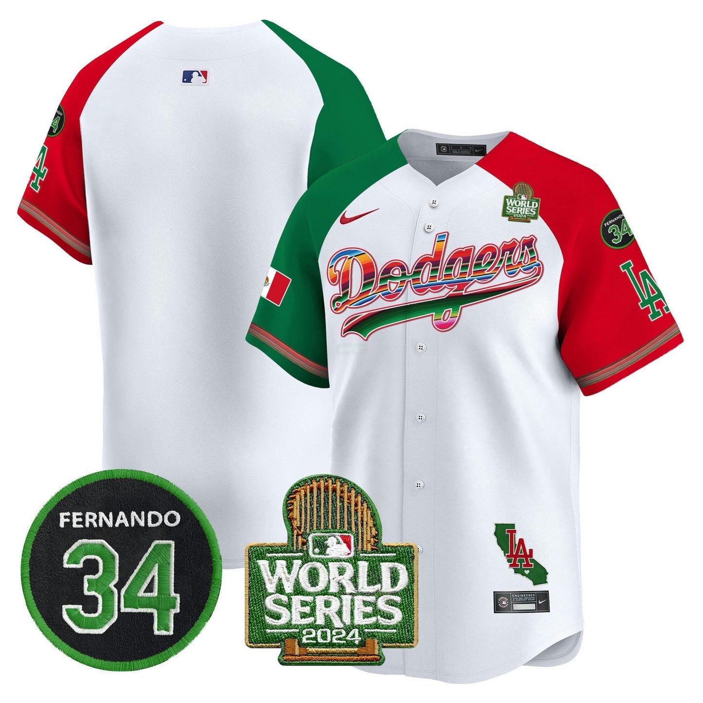 Camisa MLB Men’s Mexico Fernando Memorial & 2024 World Series Patch Vapor Premier Limited Jersey V2