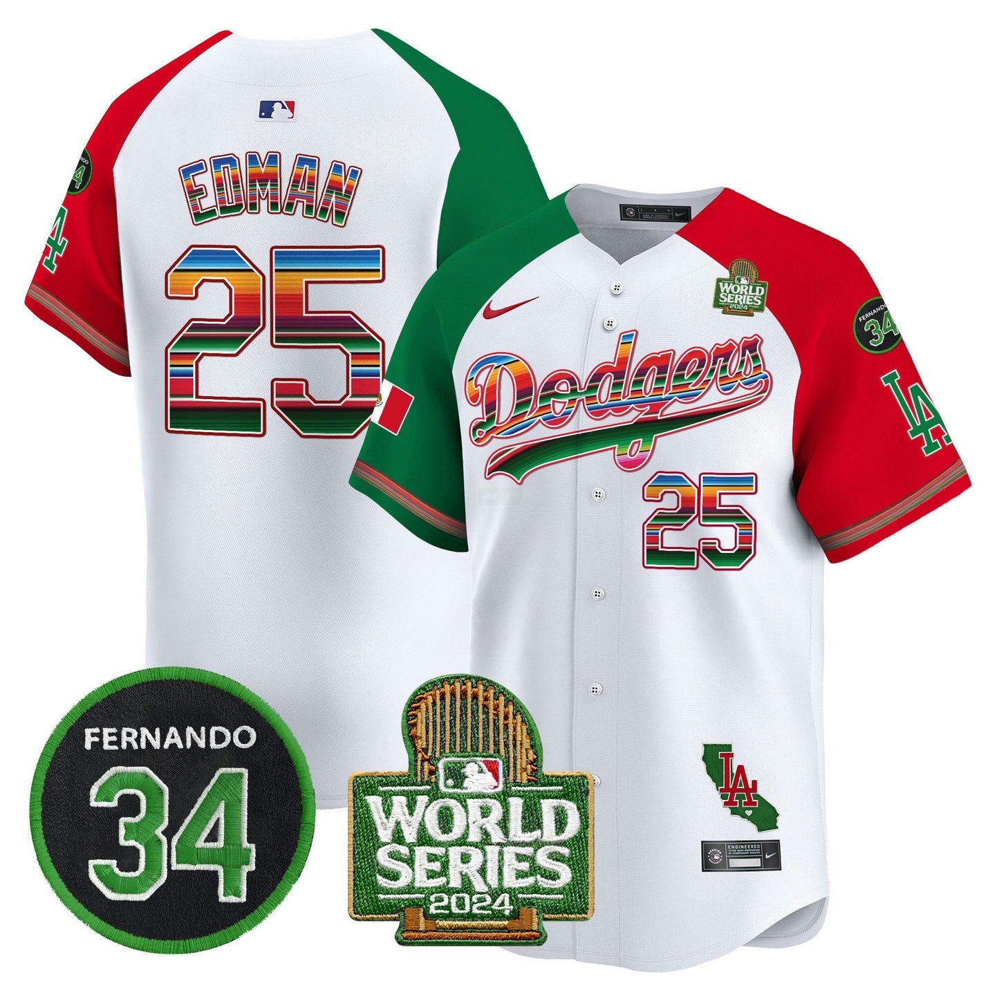 Camisa MLB Men’s Mexico Fernando Memorial & 2024 World Series Patch Vapor Premier Limited Jersey V2
