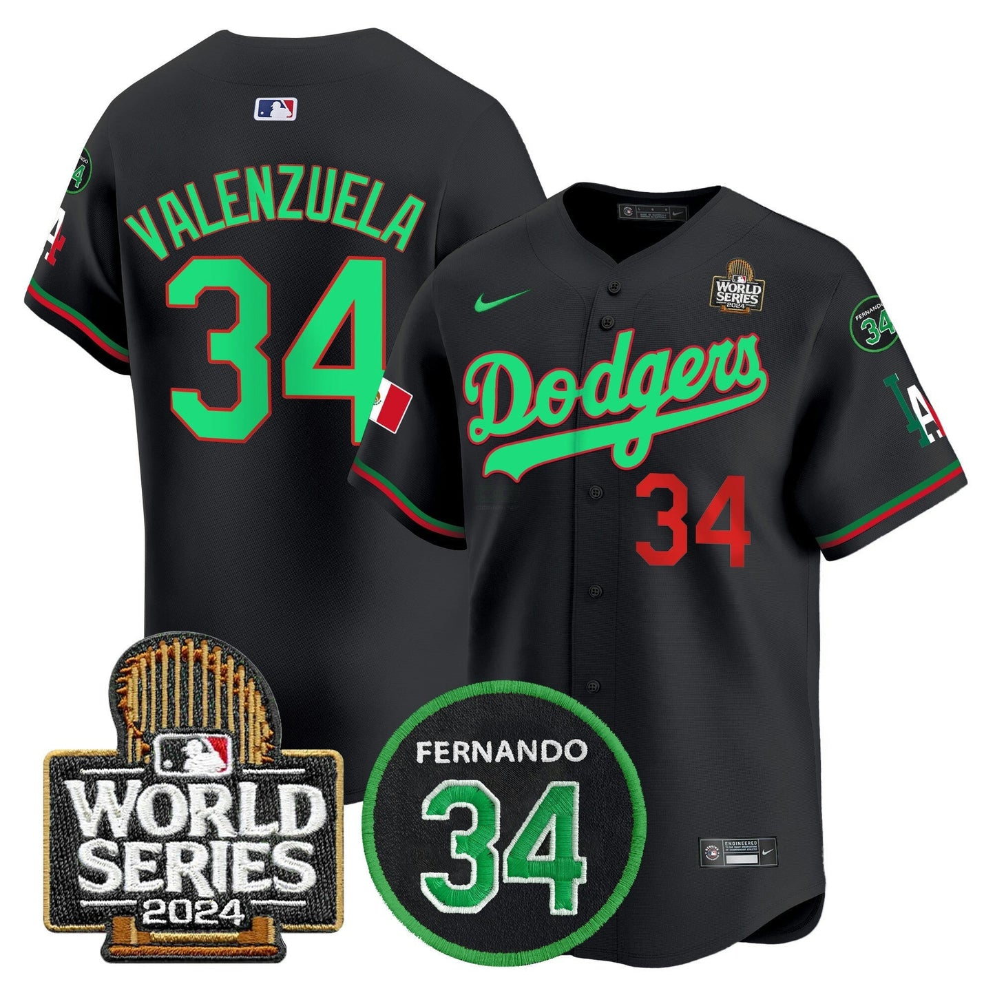 Camisa MLB Men’s Mexico Fernando Memorial & 2024 World Series Patch Vapor Premier Limited Jersey V3