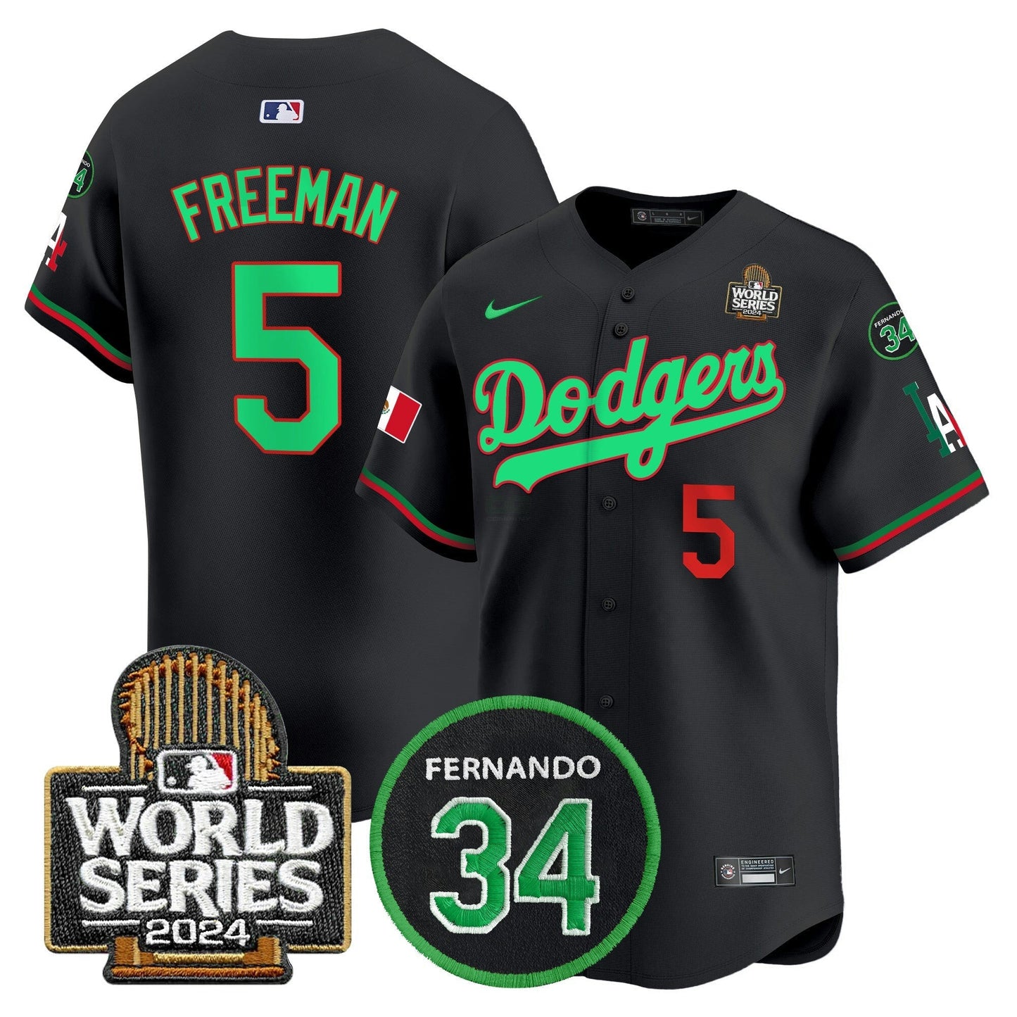 Camisa MLB Men’s Mexico Fernando Memorial & 2024 World Series Patch Vapor Premier Limited Jersey V3