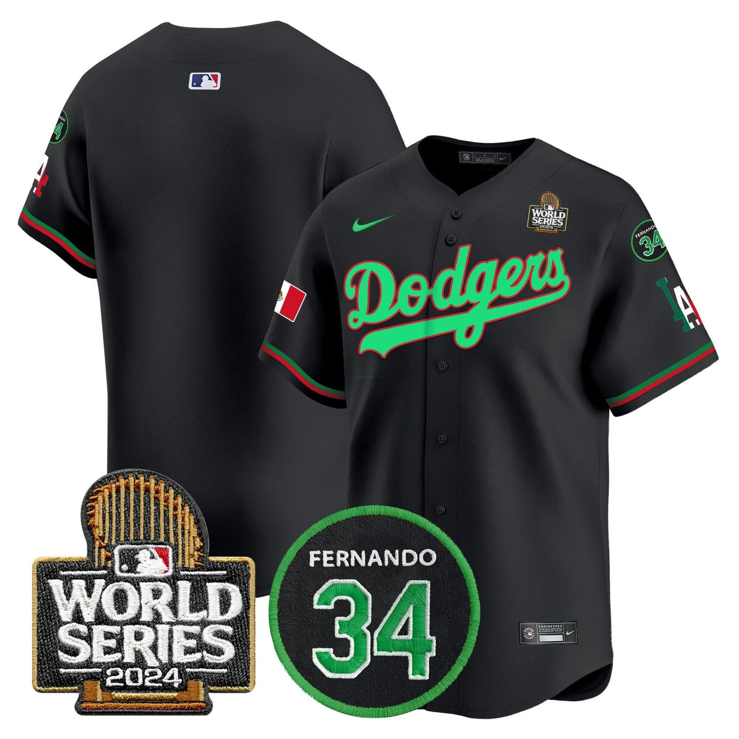 Camisa MLB Men’s Mexico Fernando Memorial & 2024 World Series Patch Vapor Premier Limited Jersey V3
