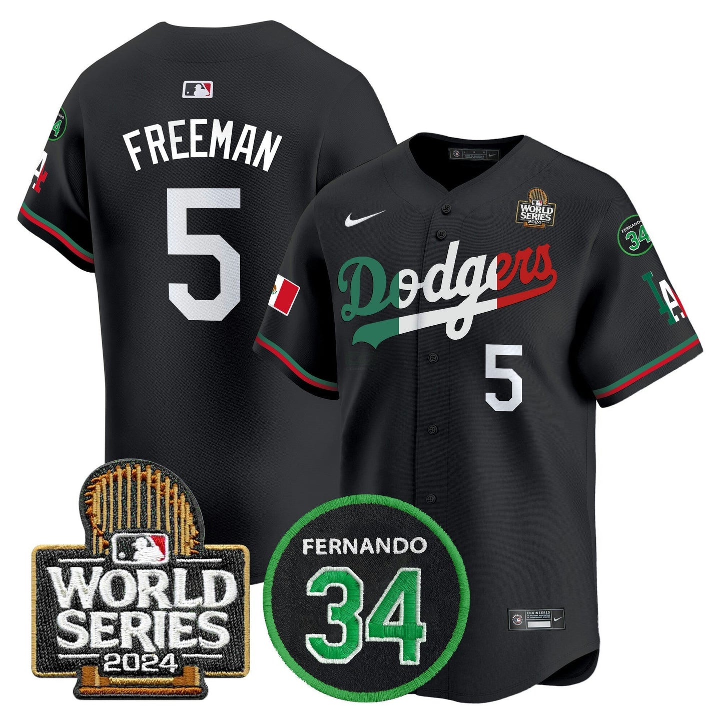 Camisa MLB Men’s Mexico Fernando Memorial & 2024 World Series Patch Vapor Premier Limited Jersey V3
