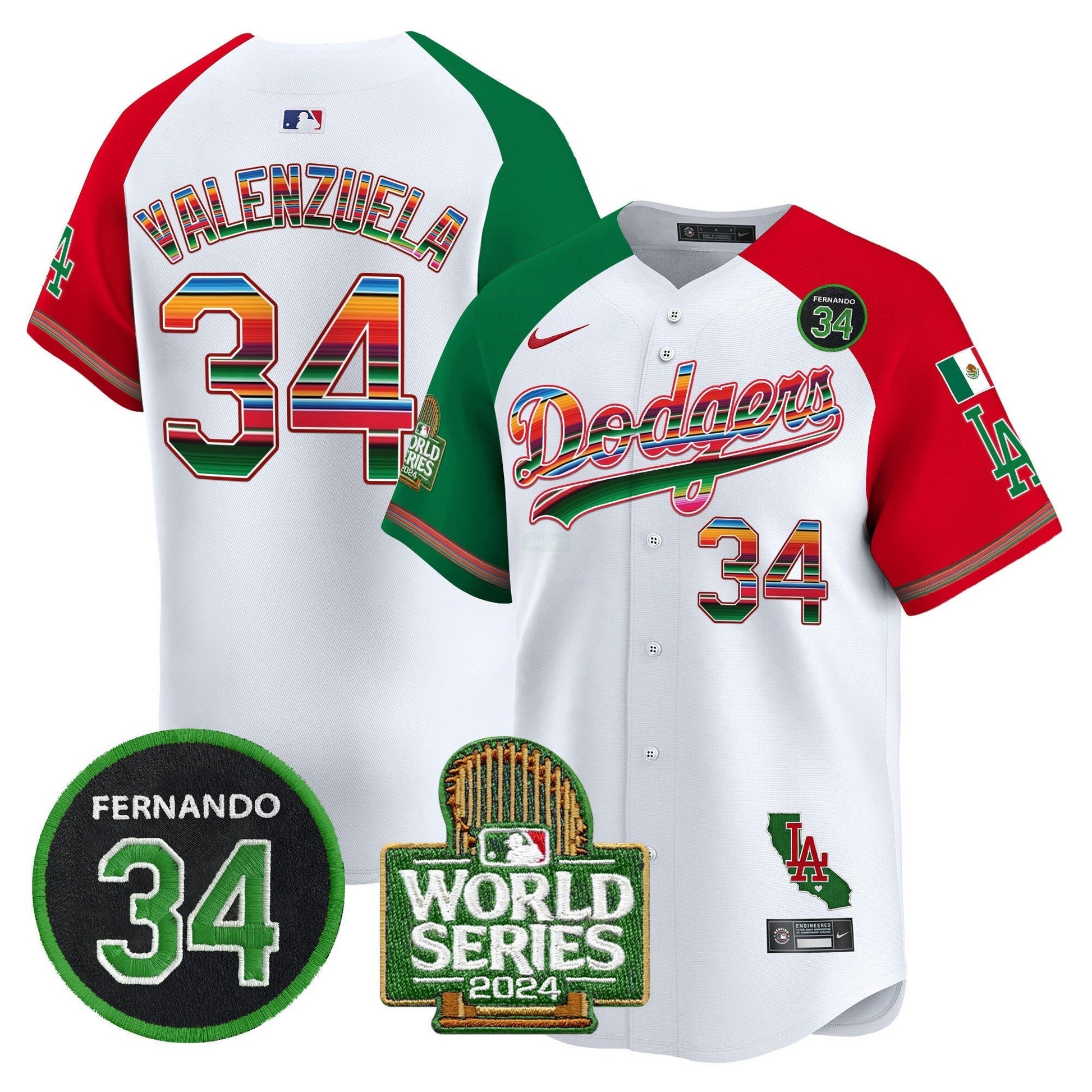 Camisa MLB Men’s Mexico Fernando Memorial & 2024 World Series Patch Vapor Premier Limited Jersey