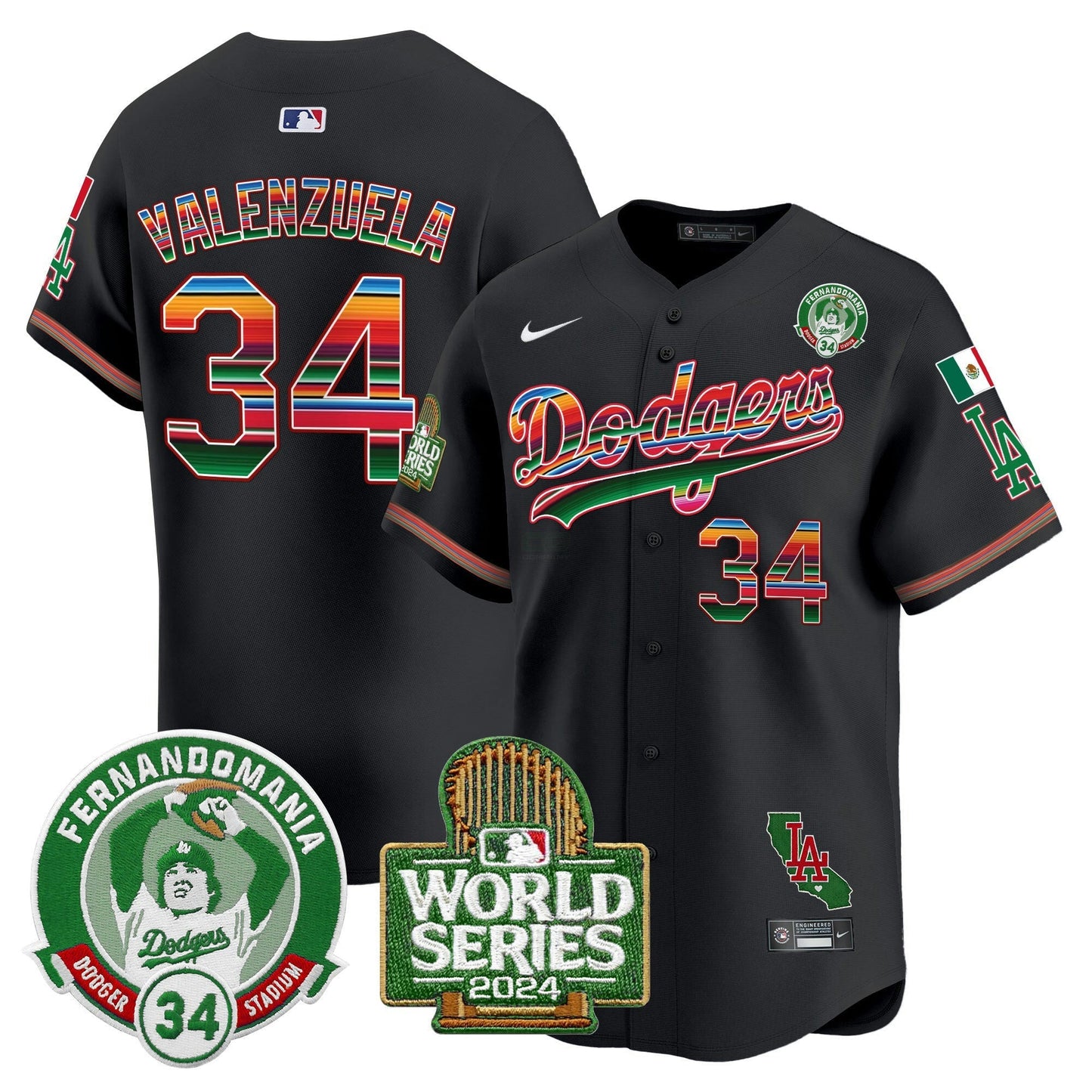 Camisa MLB Men’s Mexico Fernando Valenzuela & 2024 World Series Patch Vapor Premier Limited Jersey