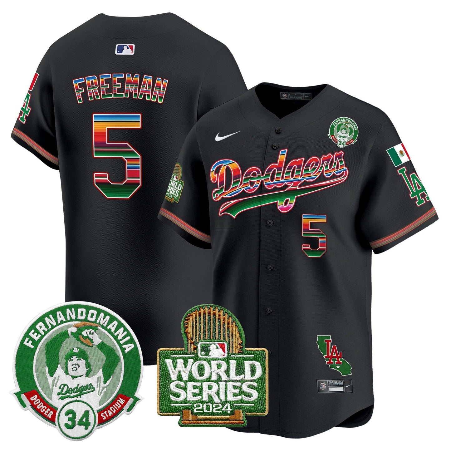 Camisa MLB Men’s Mexico Fernando Valenzuela & 2024 World Series Patch Vapor Premier Limited Jersey