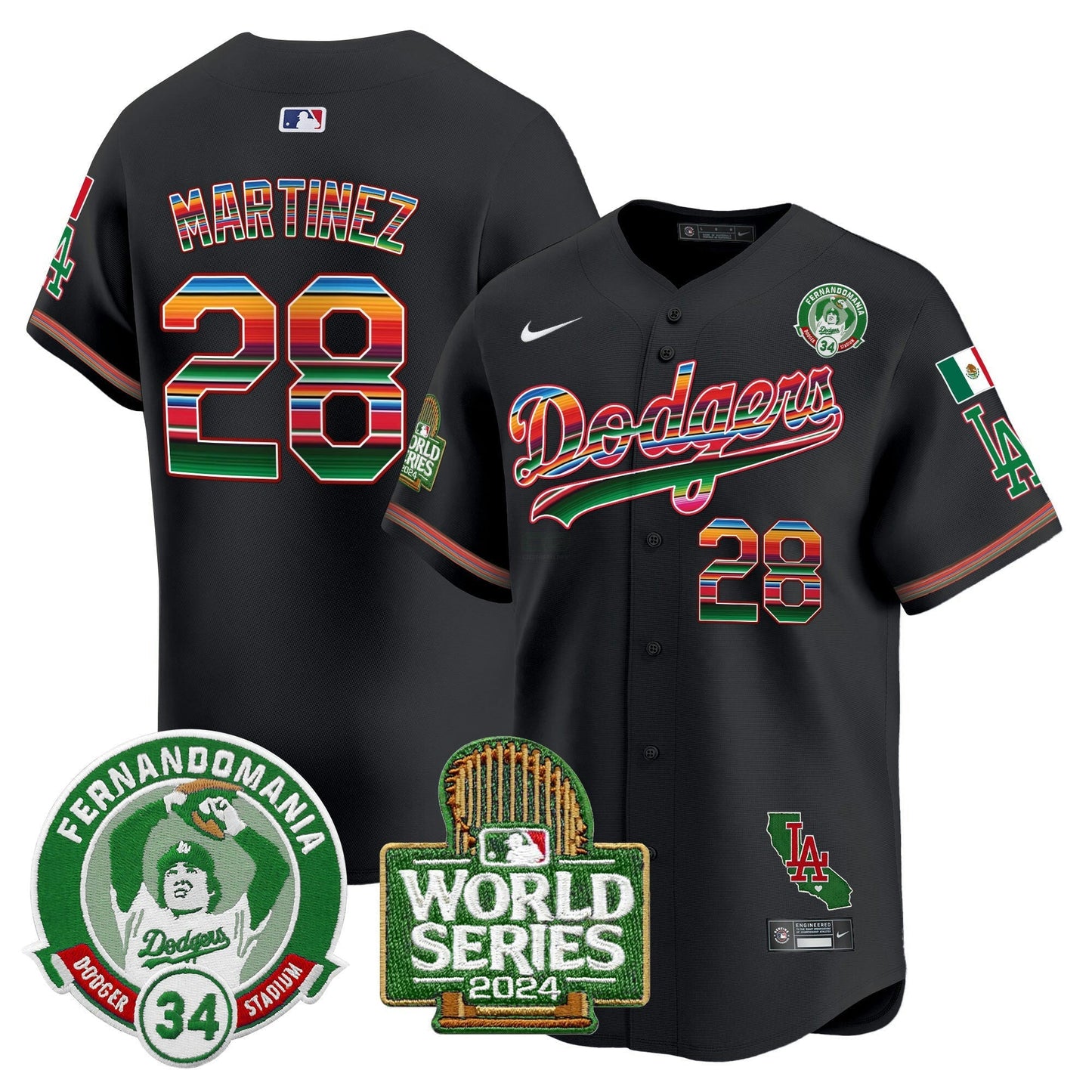 Camisa MLB Men’s Mexico Fernando Valenzuela & 2024 World Series Patch Vapor Premier Limited Jersey