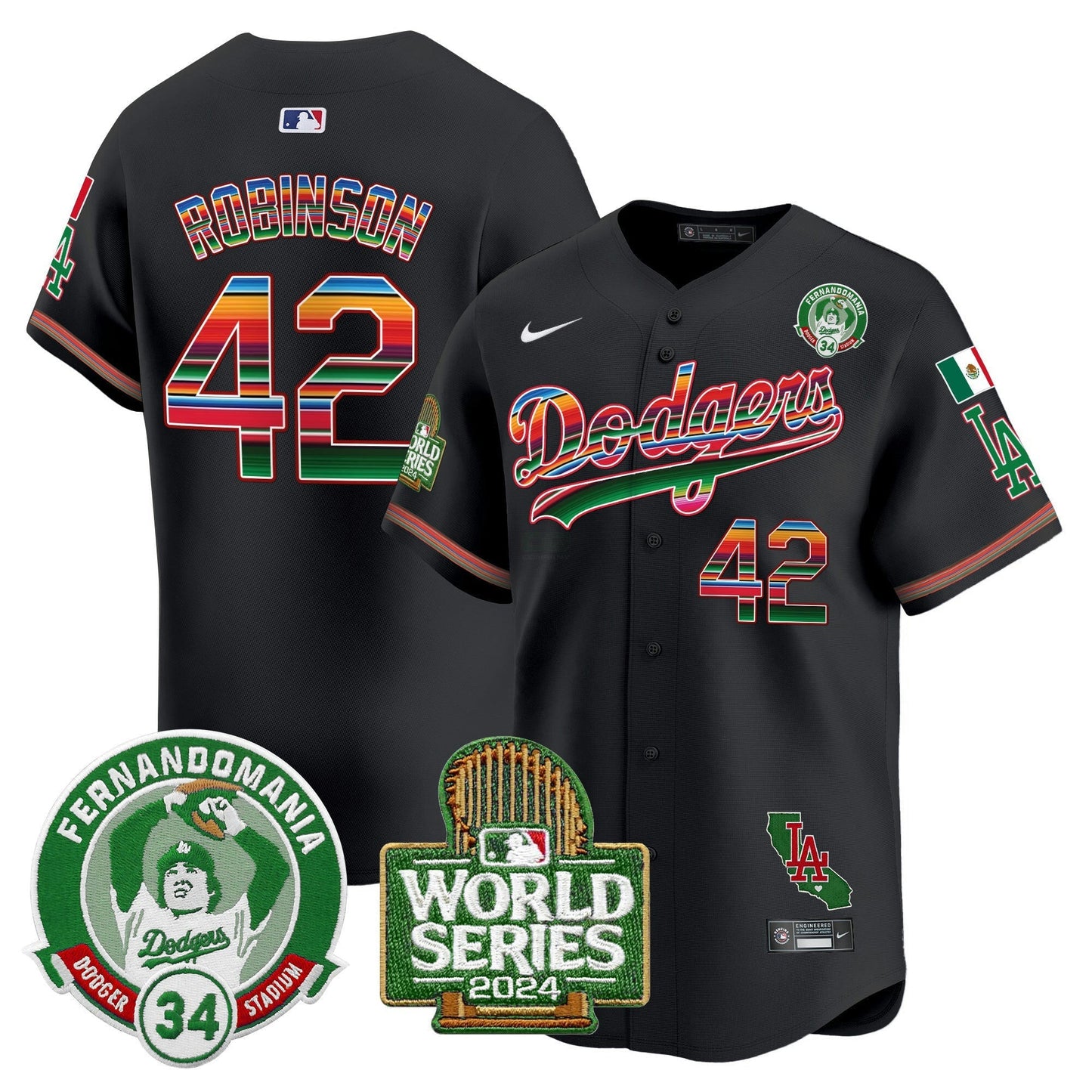 Camisa MLB Men’s Mexico Fernando Valenzuela & 2024 World Series Patch Vapor Premier Limited Jersey