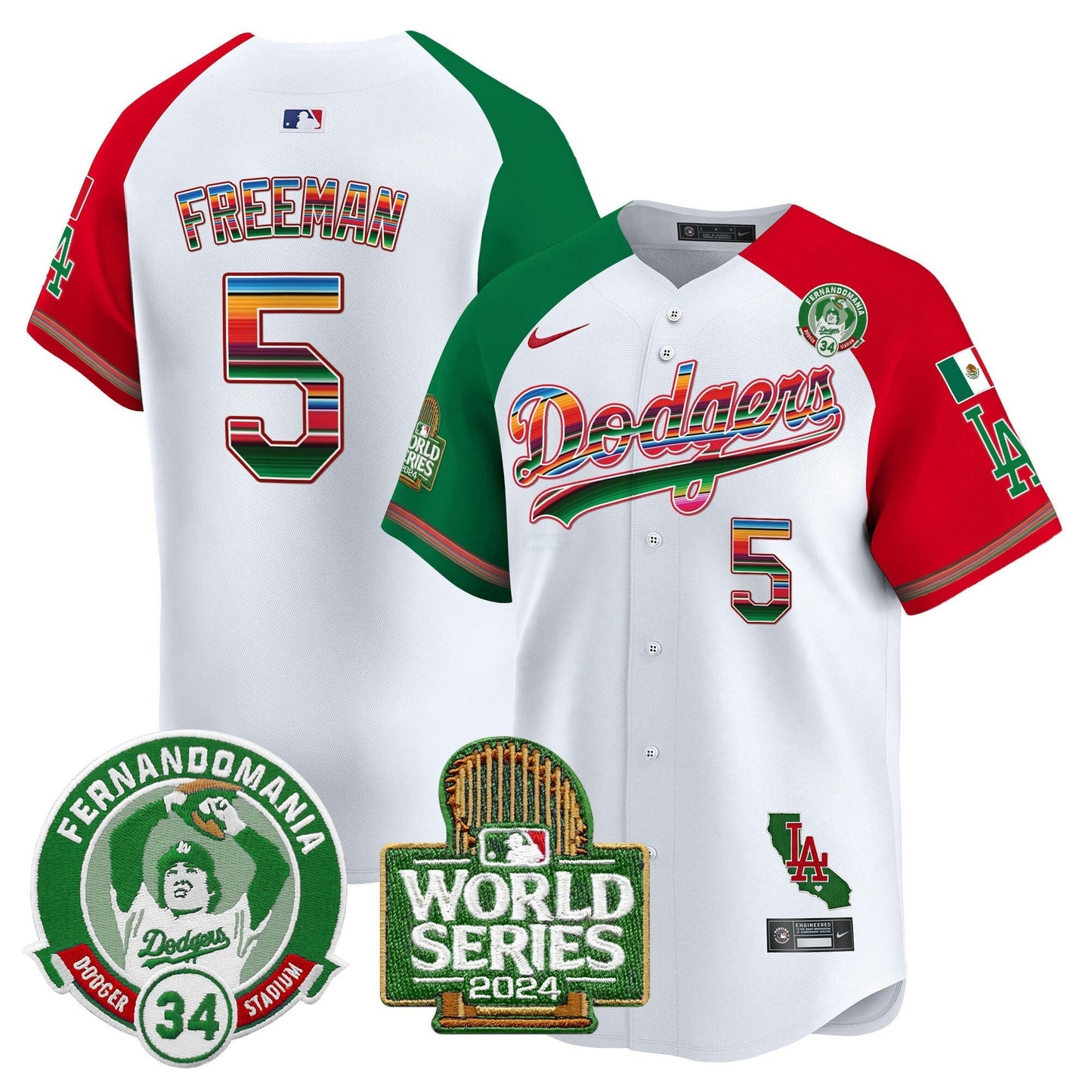Camisa MLB Men’s Mexico Fernando Valenzuela & 2024 World Series Patch Vapor Premier Limited Jersey