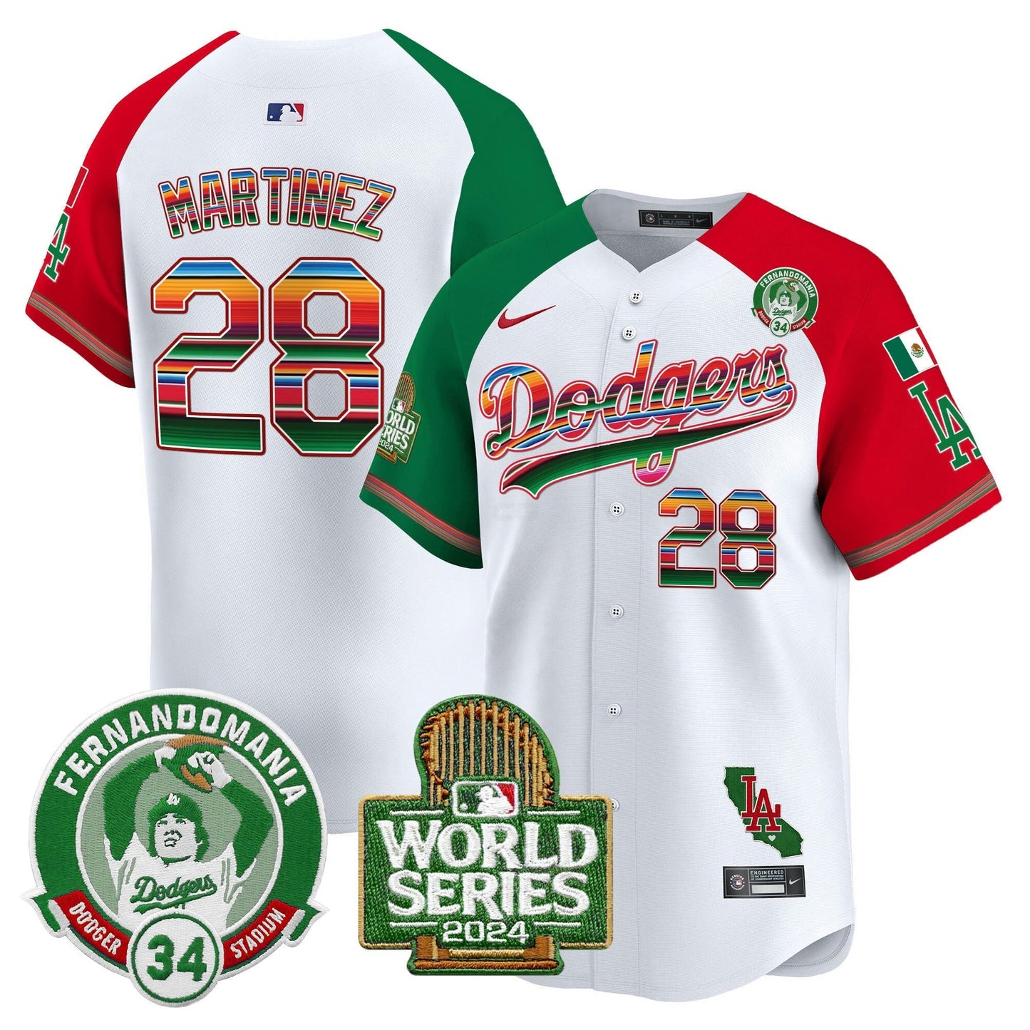 Camisa MLB Men’s Mexico Fernando Valenzuela & 2024 World Series Patch Vapor Premier Limited Jersey