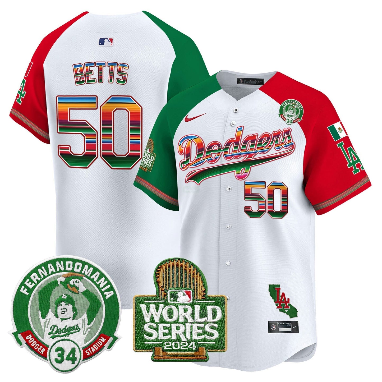 Camisa MLB Men’s Mexico Fernando Valenzuela & 2024 World Series Patch Vapor Premier Limited Jersey