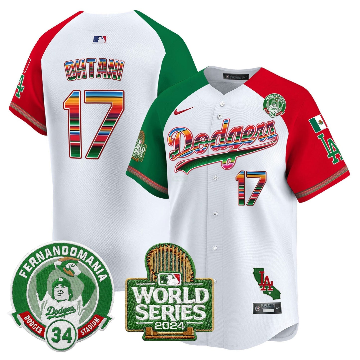 Camisa MLB Men’s Mexico Fernando Valenzuela & 2024 World Series Patch Vapor Premier Limited Jersey