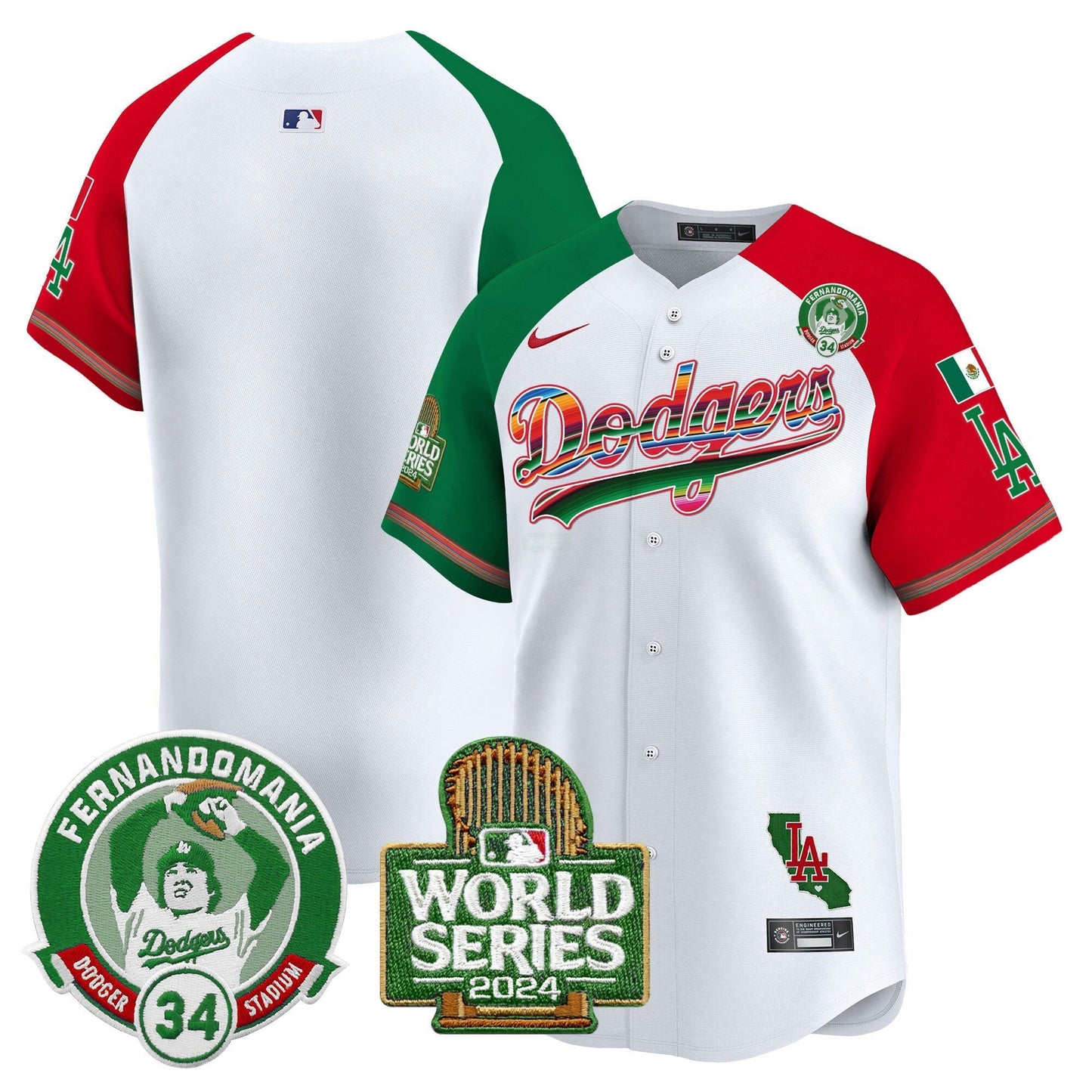 Camisa MLB Men’s Mexico Fernando Valenzuela & 2024 World Series Patch Vapor Premier Limited Jersey