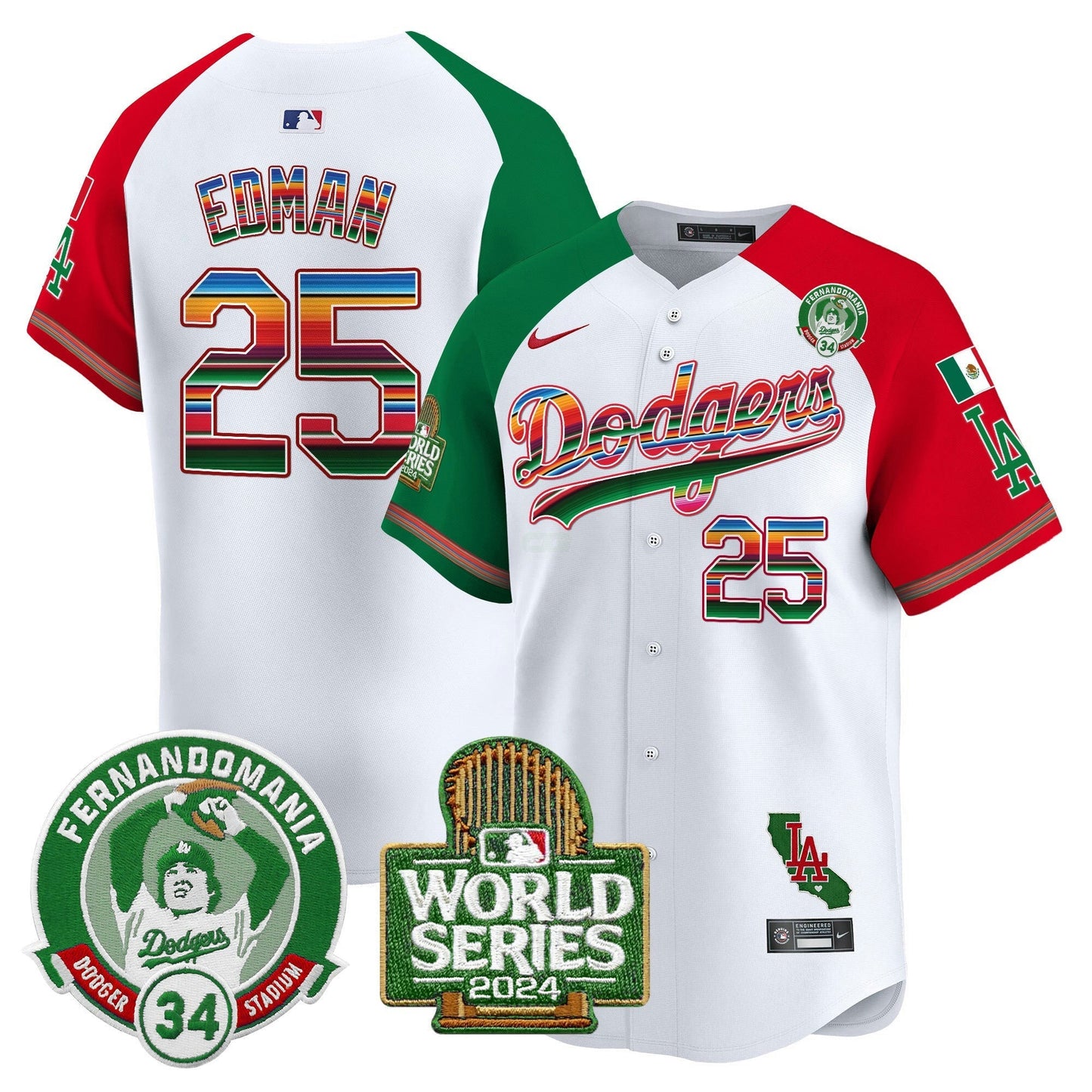 Camisa MLB Men’s Mexico Fernando Valenzuela & 2024 World Series Patch Vapor Premier Limited Jersey