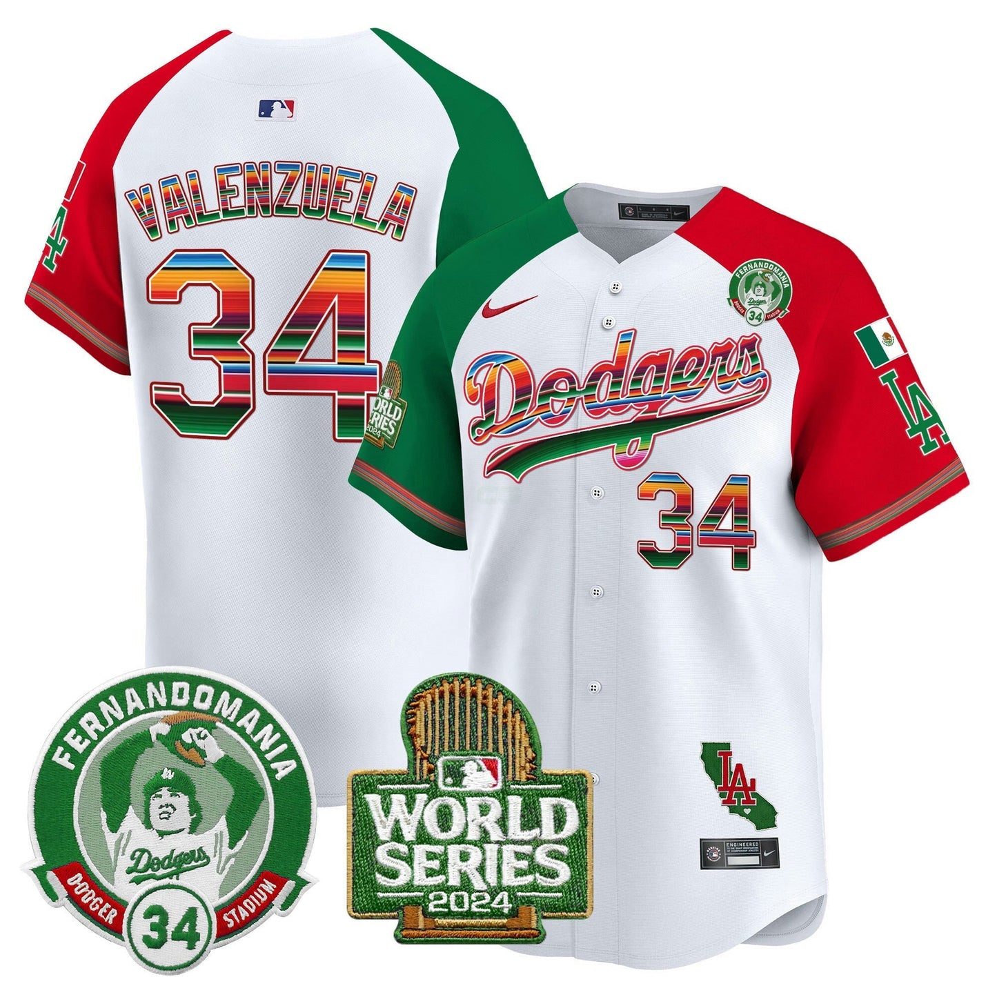 Camisa MLB Men’s Mexico Fernando Valenzuela & 2024 World Series Patch Vapor Premier Limited Jersey