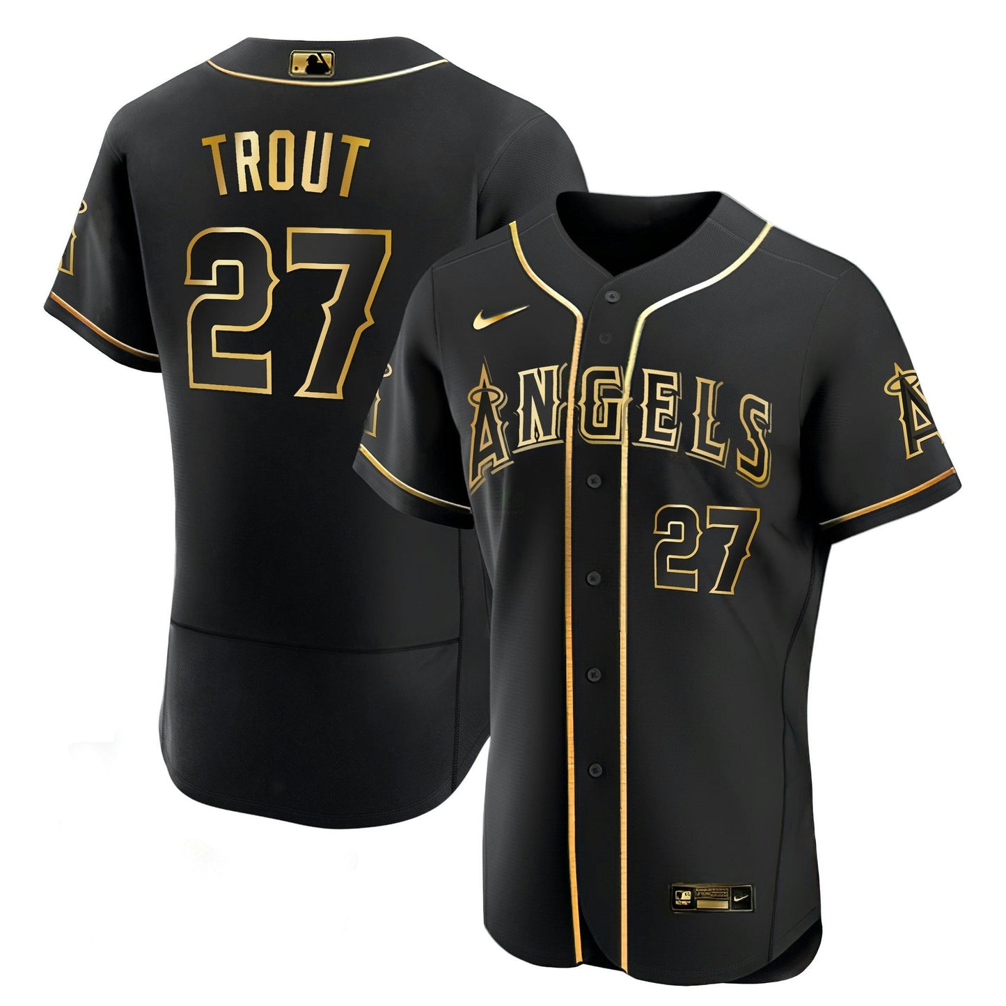 Camisa MLB Men’s Mike Trout Los Angeles Preta Dourada & Branca Dourada Jersey