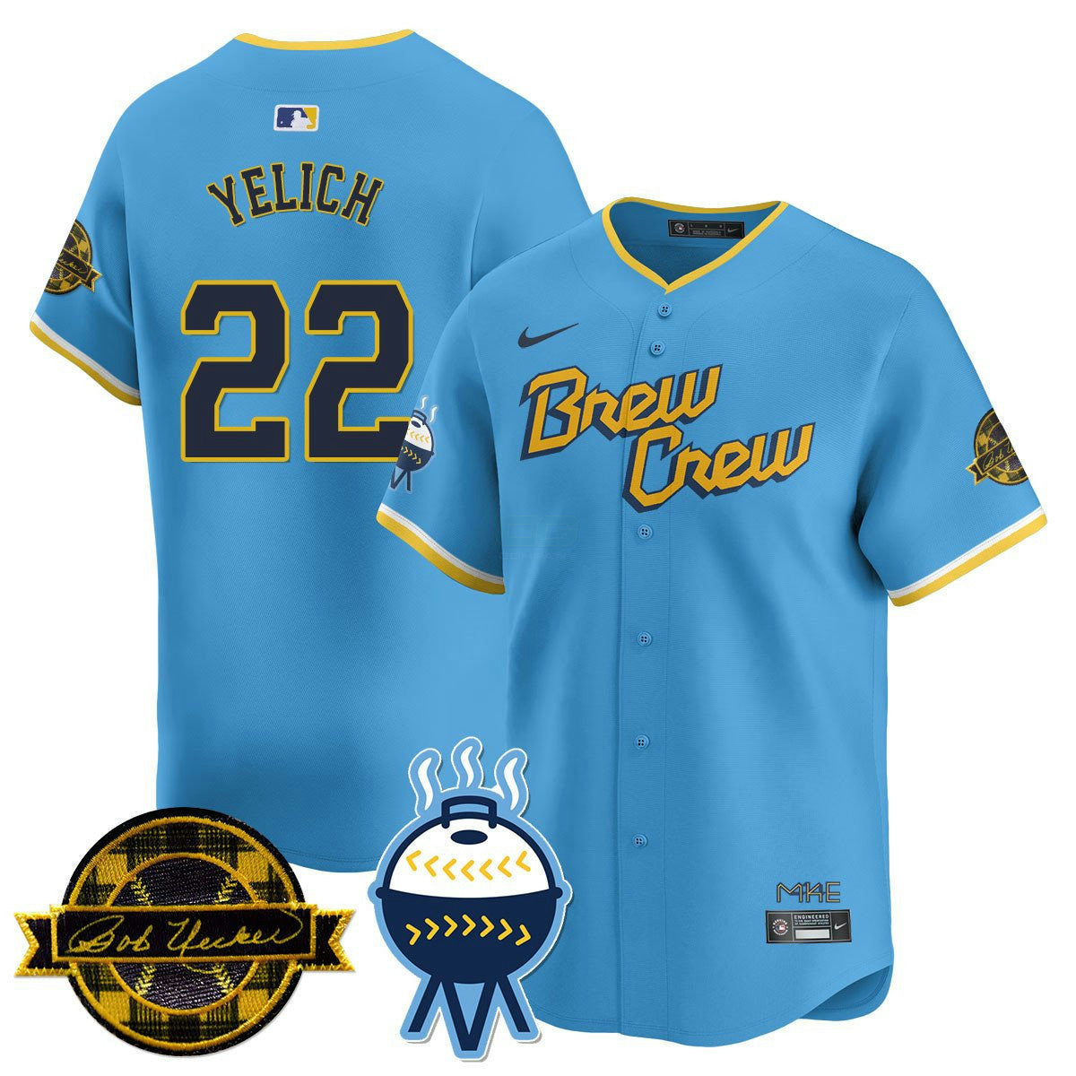 Camisa MLB Men’s Milwaukee Bob Uecker Patch Vapor Limited Jersey