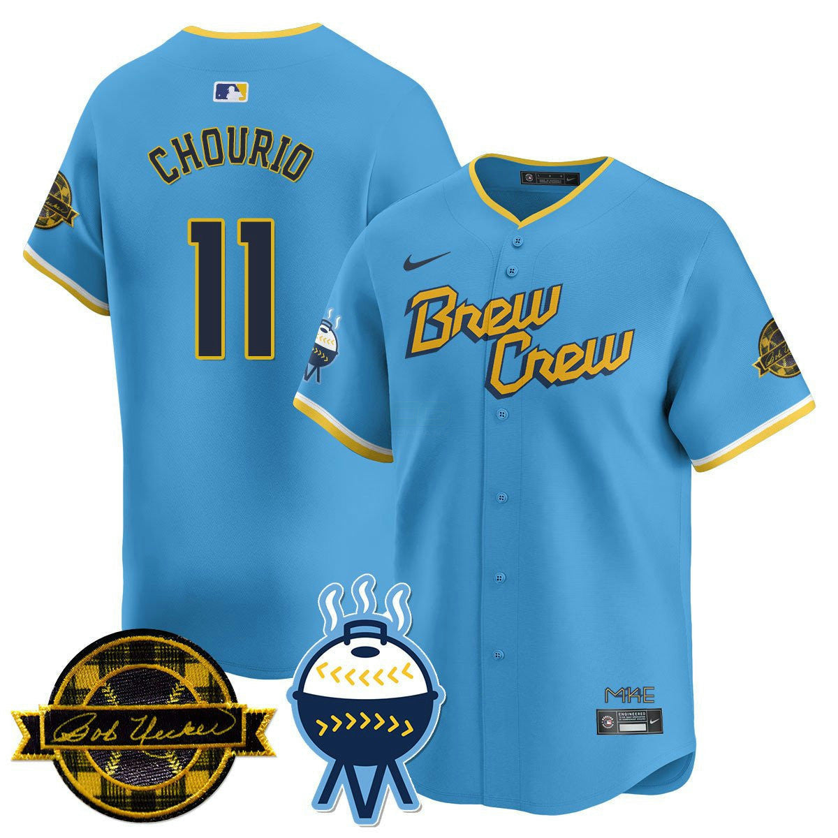 Camisa MLB Men’s Milwaukee Bob Uecker Patch Vapor Limited Jersey