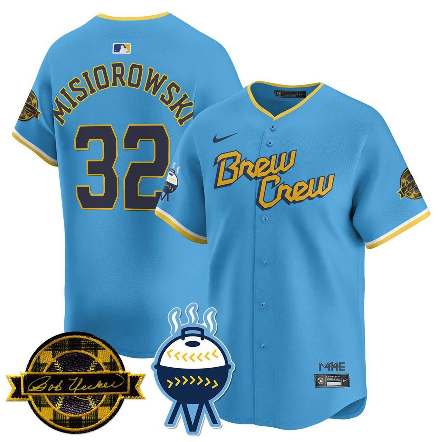 Camisa MLB Men’s Milwaukee Bob Uecker Patch Vapor Limited Jersey