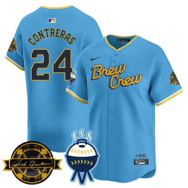 Camisa MLB Men’s Milwaukee Bob Uecker Patch Vapor Limited Jersey
