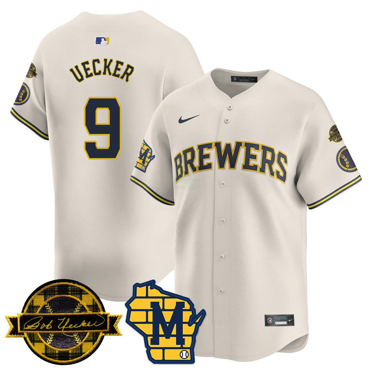 Camisa MLB Men’s Milwaukee Bob Uecker Patch Vapor Limited Jersey