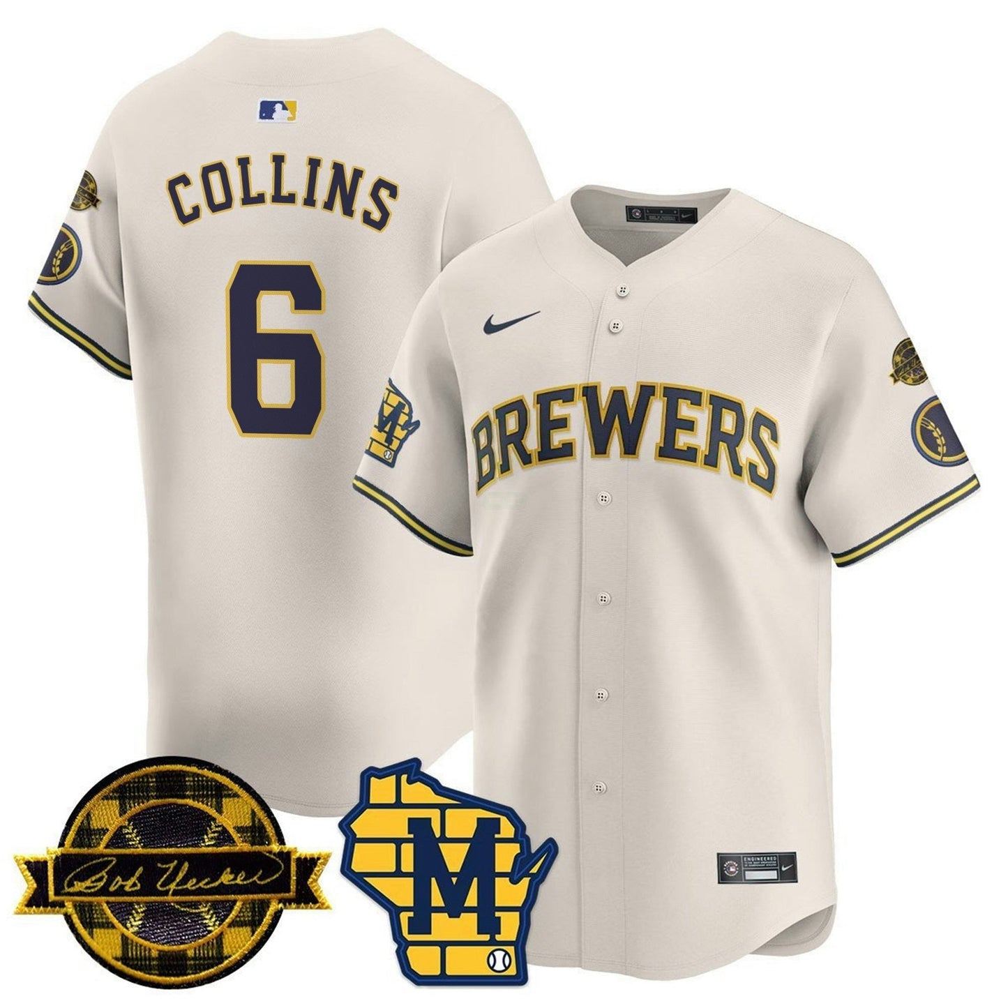Camisa MLB Men’s Milwaukee Bob Uecker Patch Vapor Limited Jersey