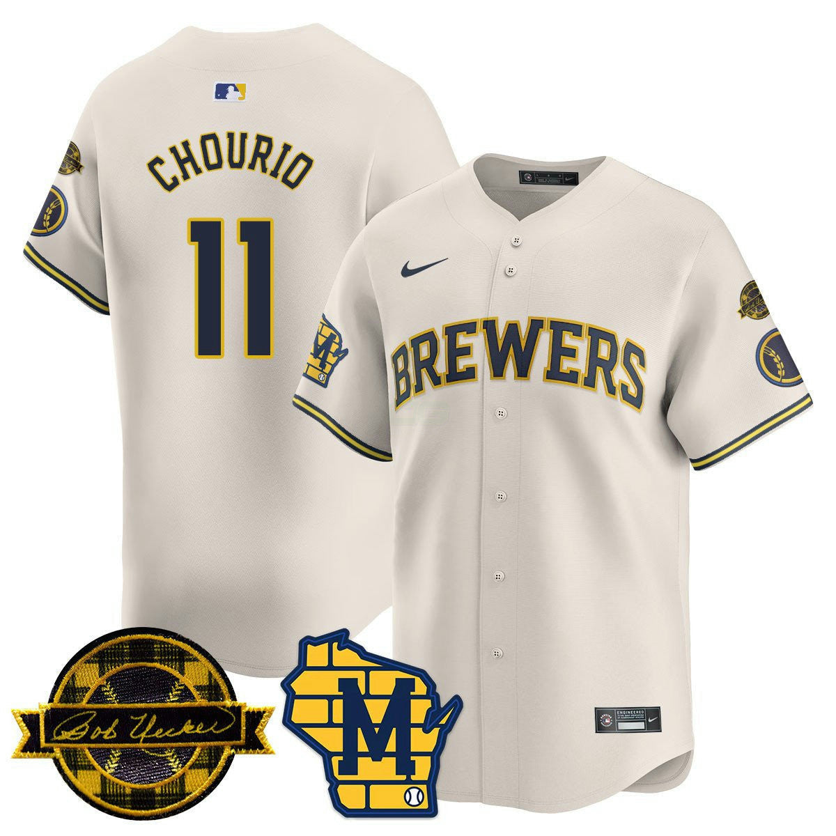 Camisa MLB Men’s Milwaukee Bob Uecker Patch Vapor Limited Jersey
