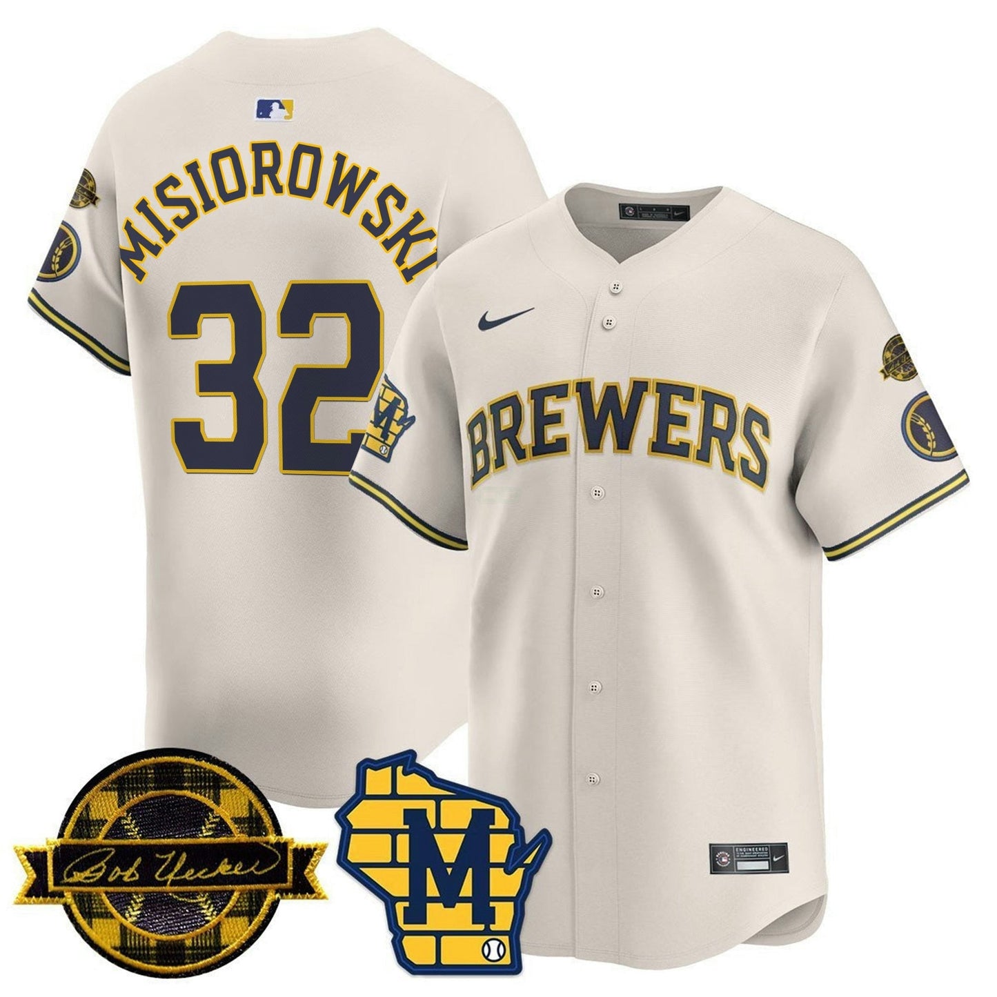 Camisa MLB Men’s Milwaukee Bob Uecker Patch Vapor Limited Jersey