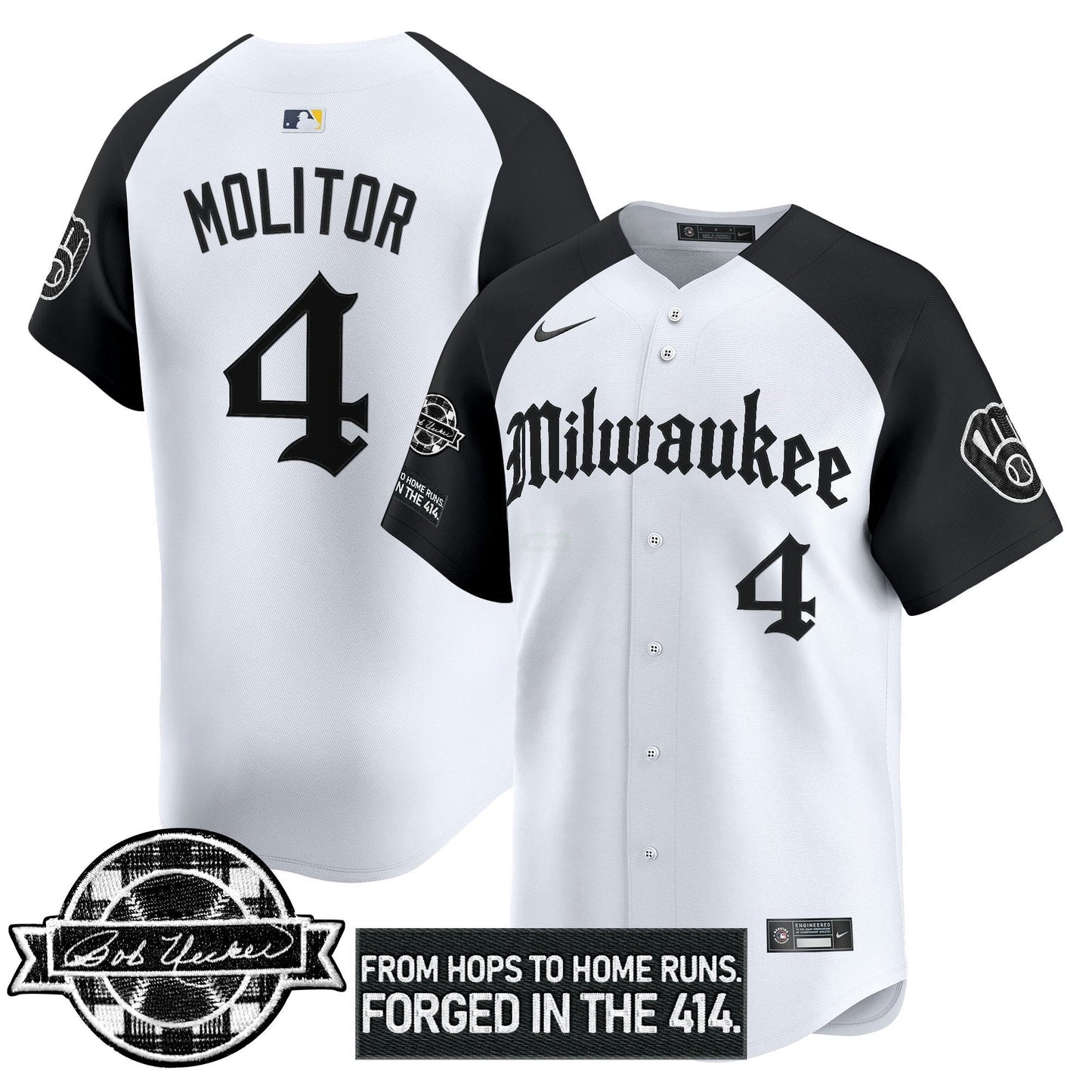 Camisa MLB Men’s Milwaukee Bob Uecker Patch Vapor Premier Limited Jersey – Gothic Edition