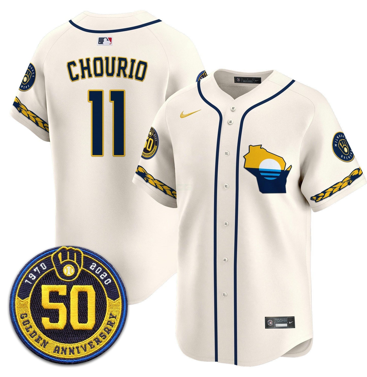 Camisa MLB Men’s Milwaukee Golden 50th Anniversary Patch Vapor Premier Limited Jersey