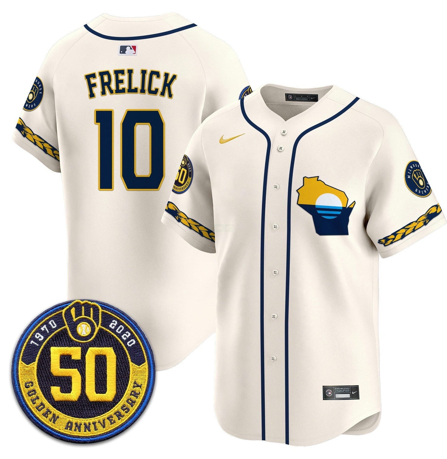 Camisa MLB Men’s Milwaukee Golden 50th Anniversary Patch Vapor Premier Limited Jersey