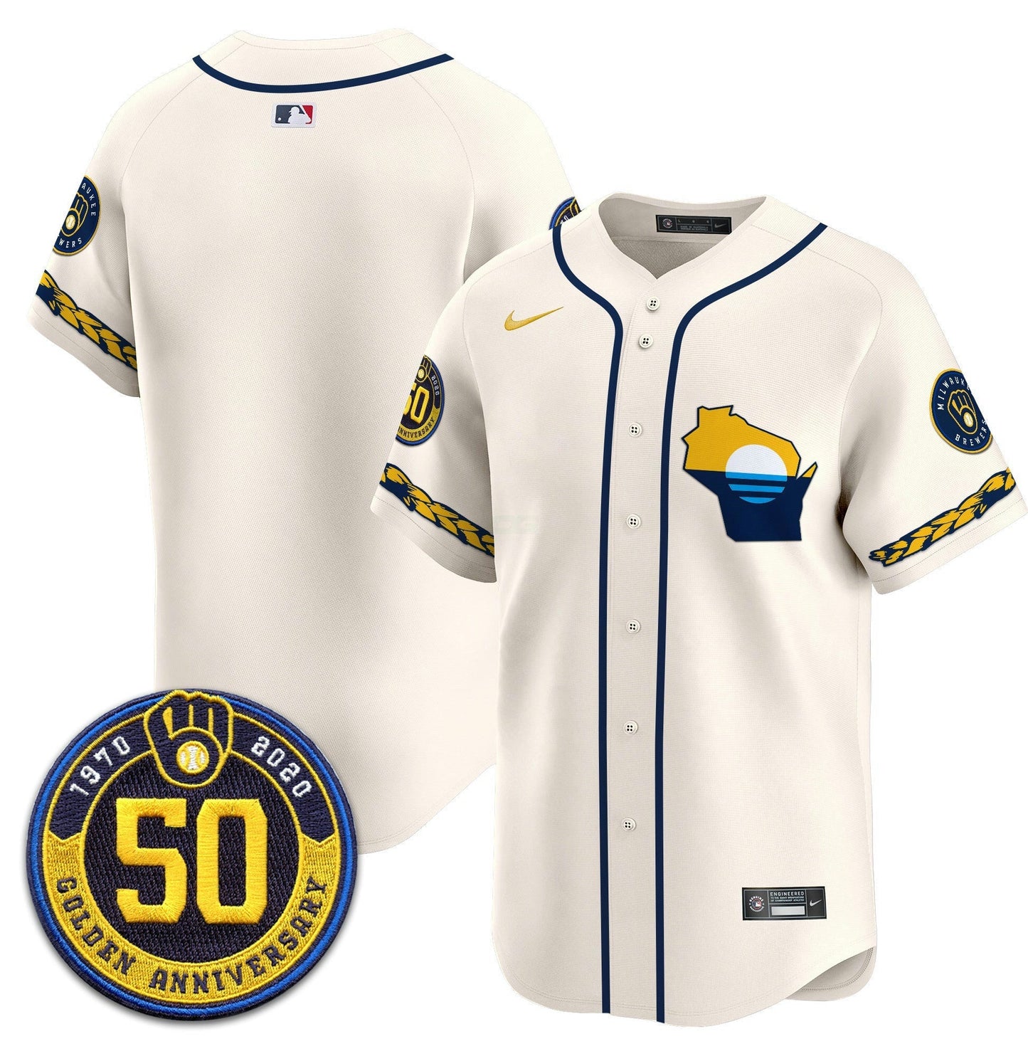 Camisa MLB Men’s Milwaukee Golden 50th Anniversary Patch Vapor Premier Limited Jersey