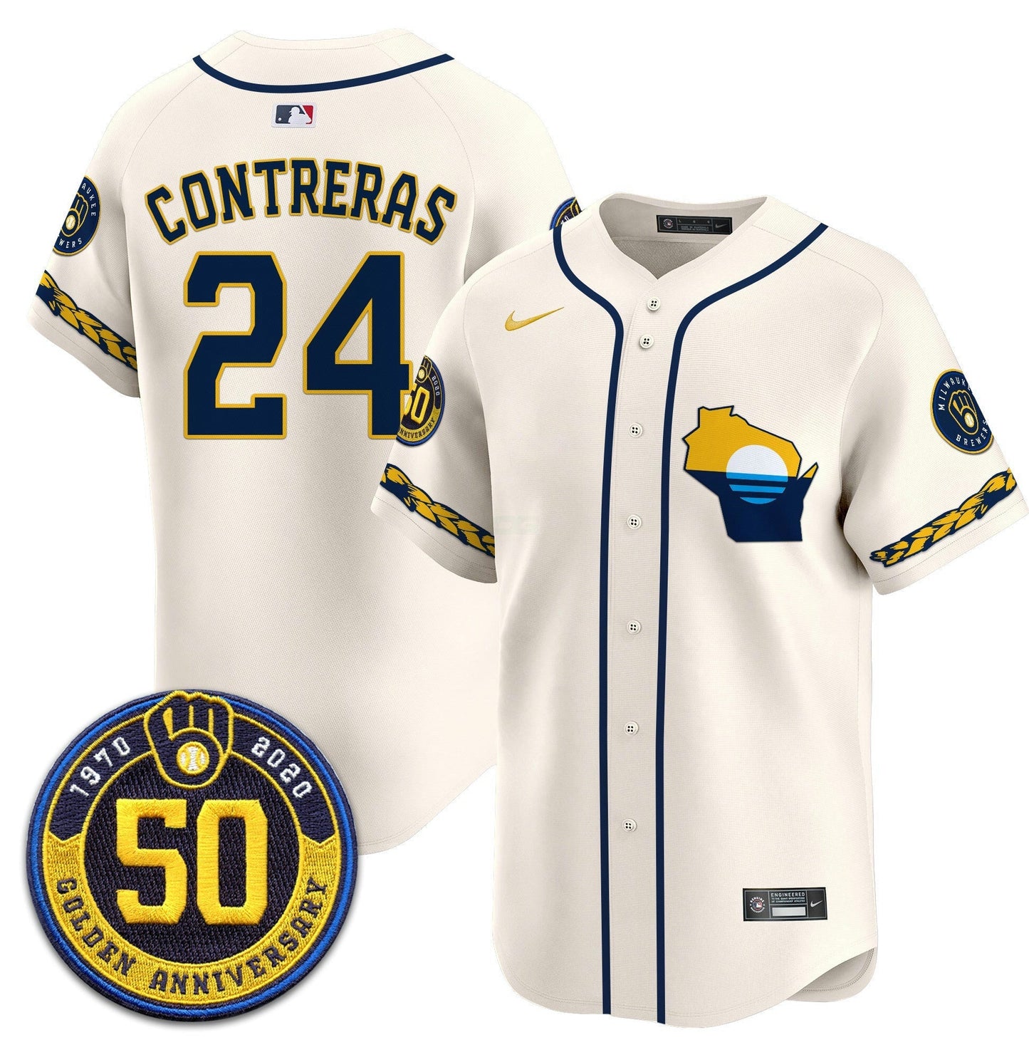 Camisa MLB Men’s Milwaukee Golden 50th Anniversary Patch Vapor Premier Limited Jersey