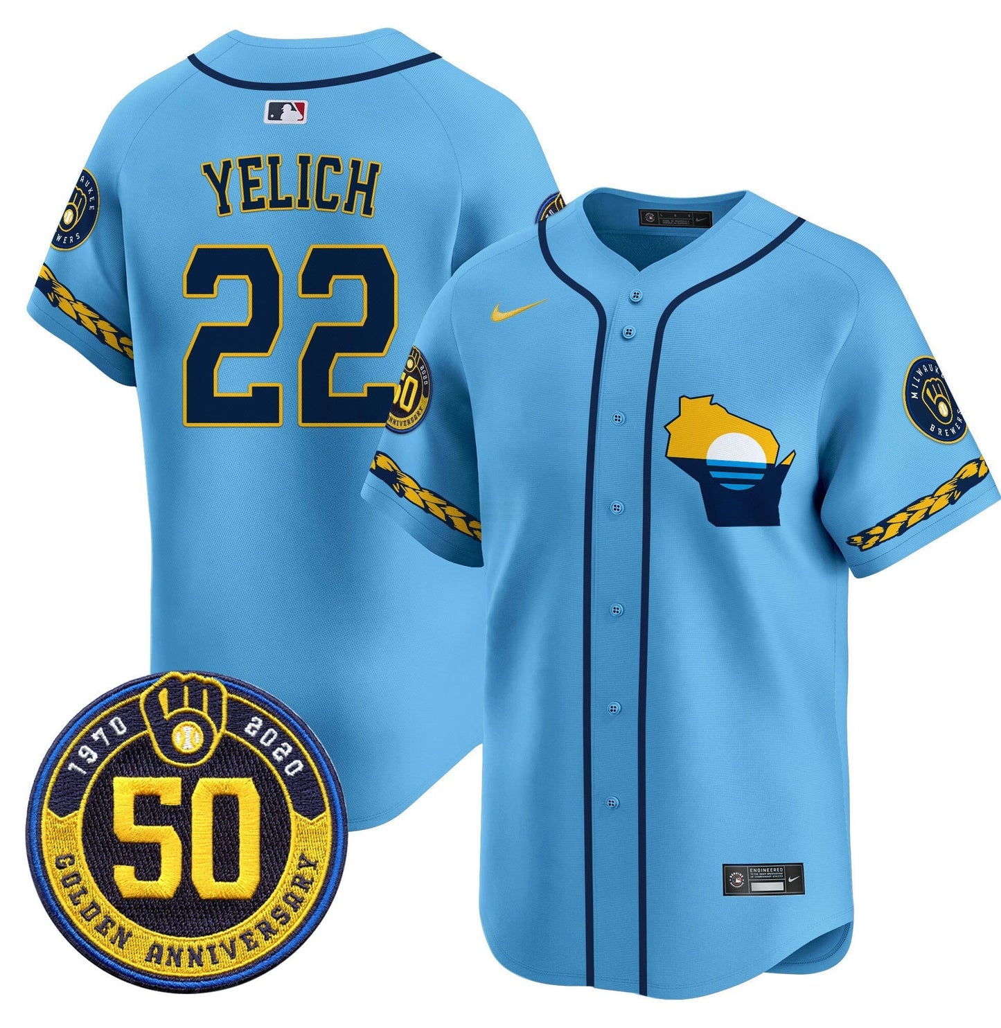 Camisa MLB Men’s Milwaukee Golden 50th Anniversary Patch Vapor Premier Limited Jersey