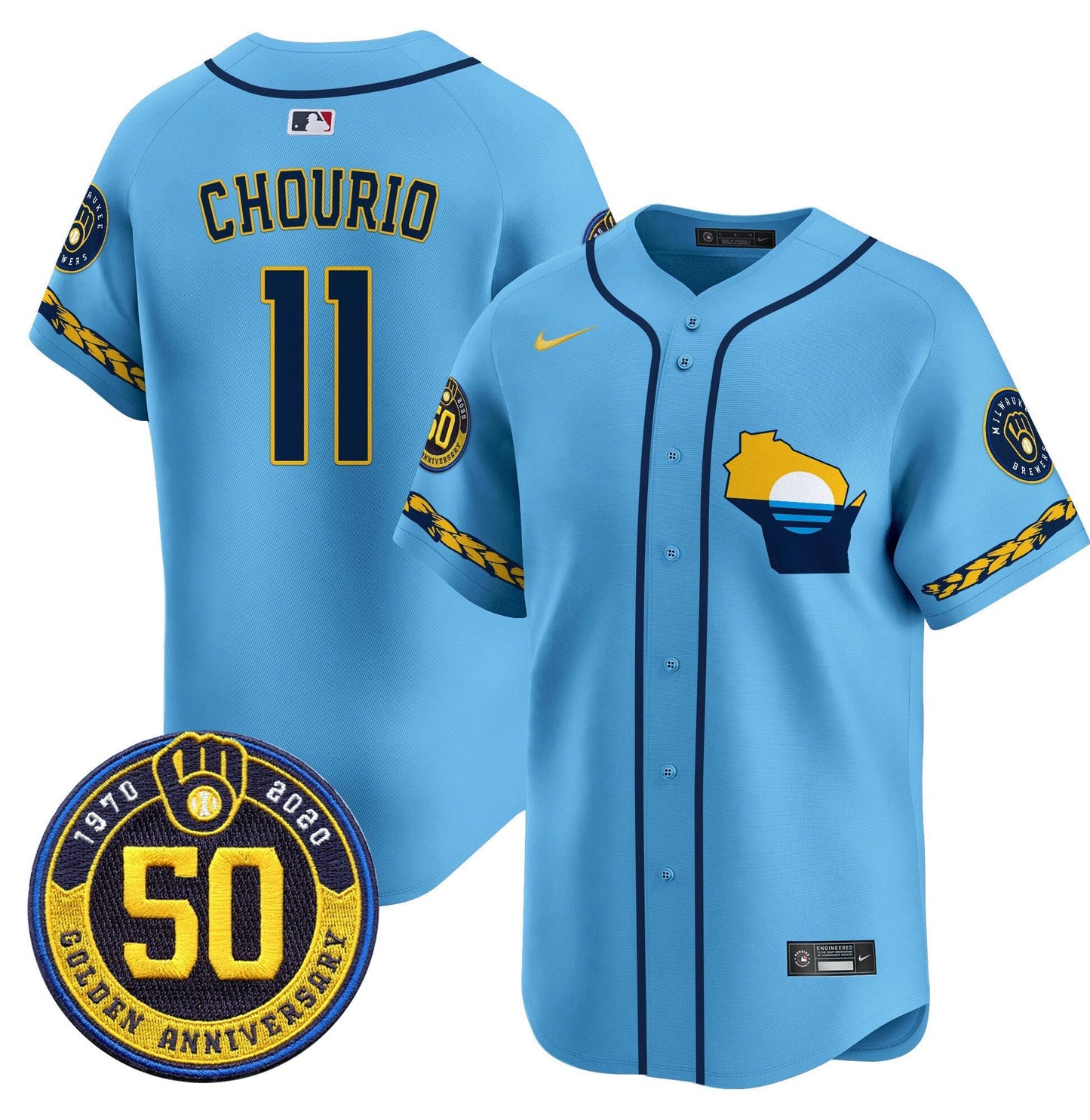 Camisa MLB Men’s Milwaukee Golden 50th Anniversary Patch Vapor Premier Limited Jersey