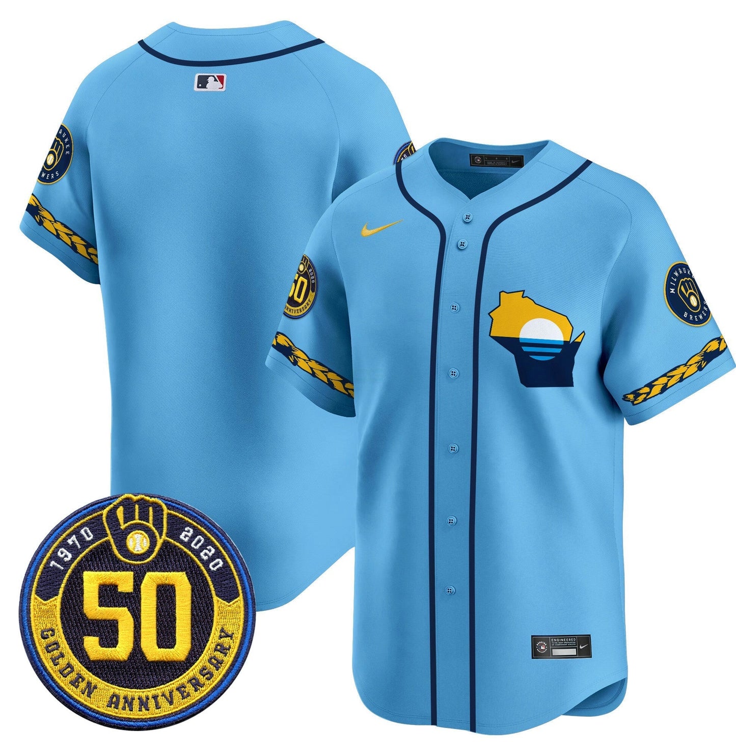 Camisa MLB Men’s Milwaukee Golden 50th Anniversary Patch Vapor Premier Limited Jersey