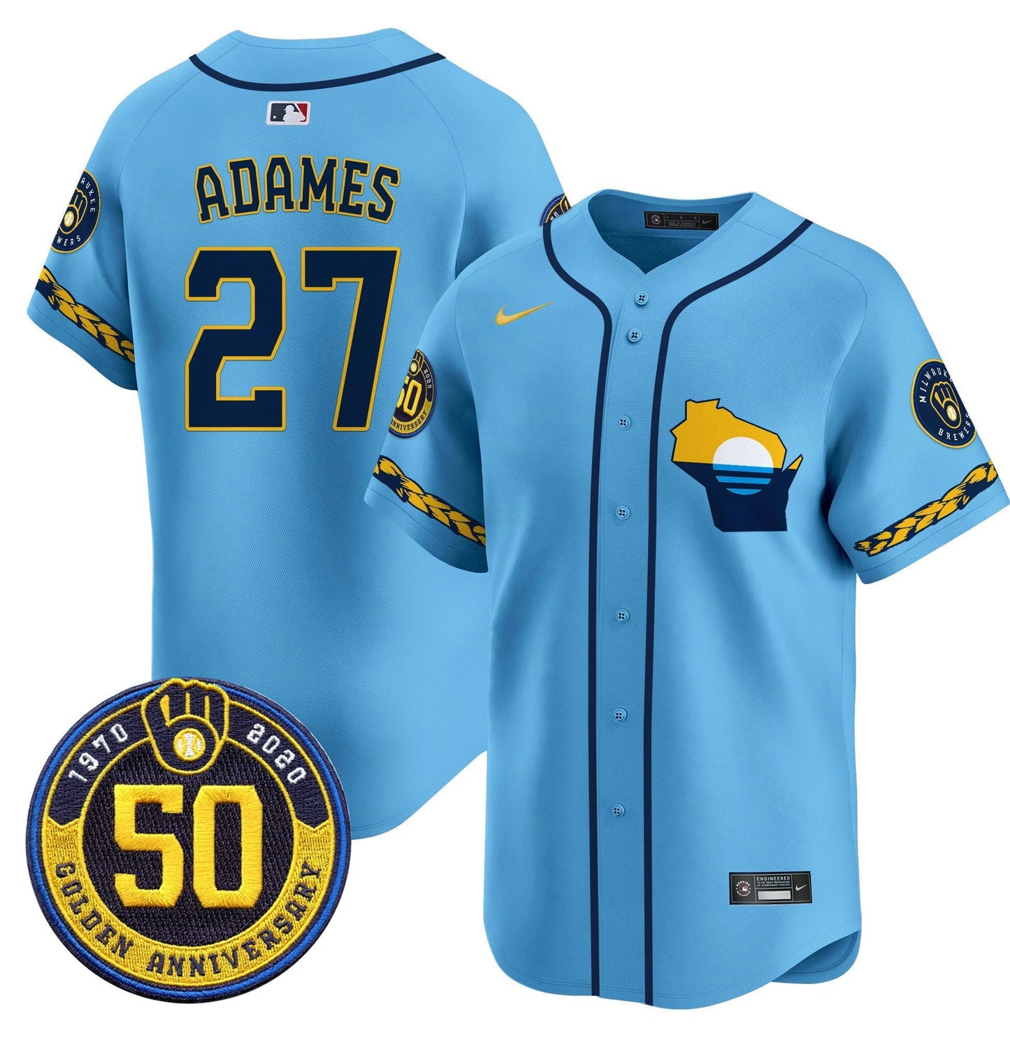Camisa MLB Men’s Milwaukee Golden 50th Anniversary Patch Vapor Premier Limited Jersey