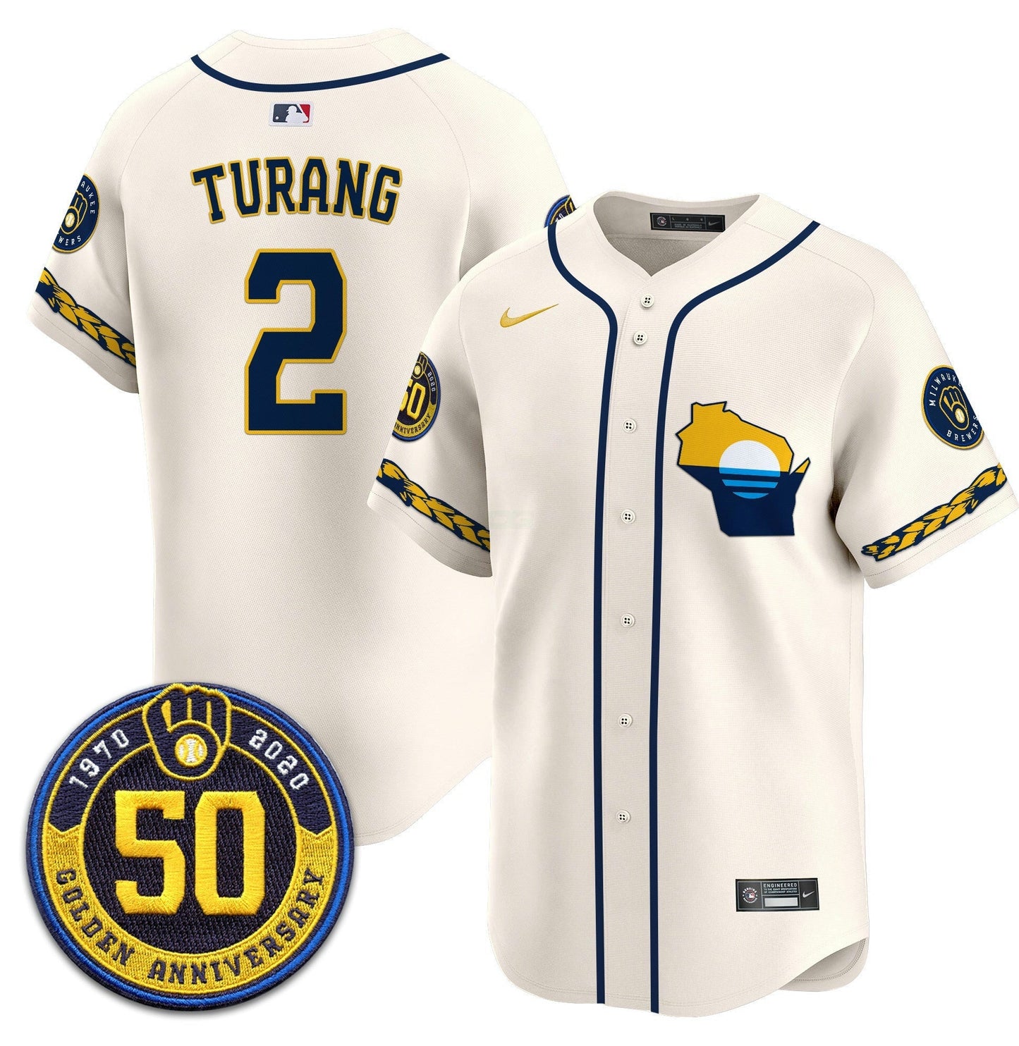 Camisa MLB Men’s Milwaukee Golden 50th Anniversary Patch Vapor Premier Limited Jersey