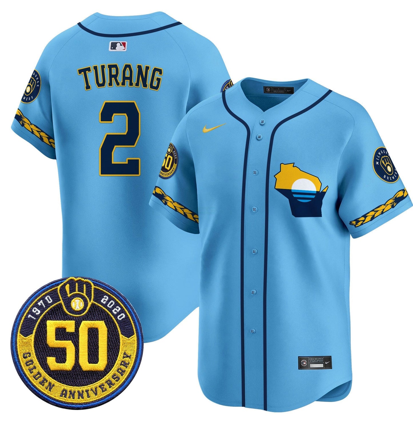 Camisa MLB Men’s Milwaukee Golden 50th Anniversary Patch Vapor Premier Limited Jersey