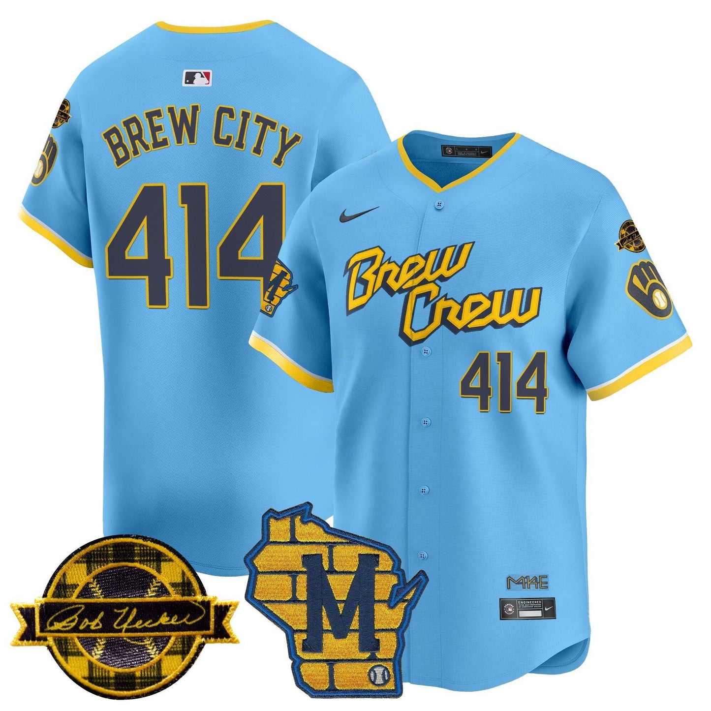 Camisa MLB Men’s Milwaukee Home & Bob Uecker Patch Vapor Premier Limited Jersey
