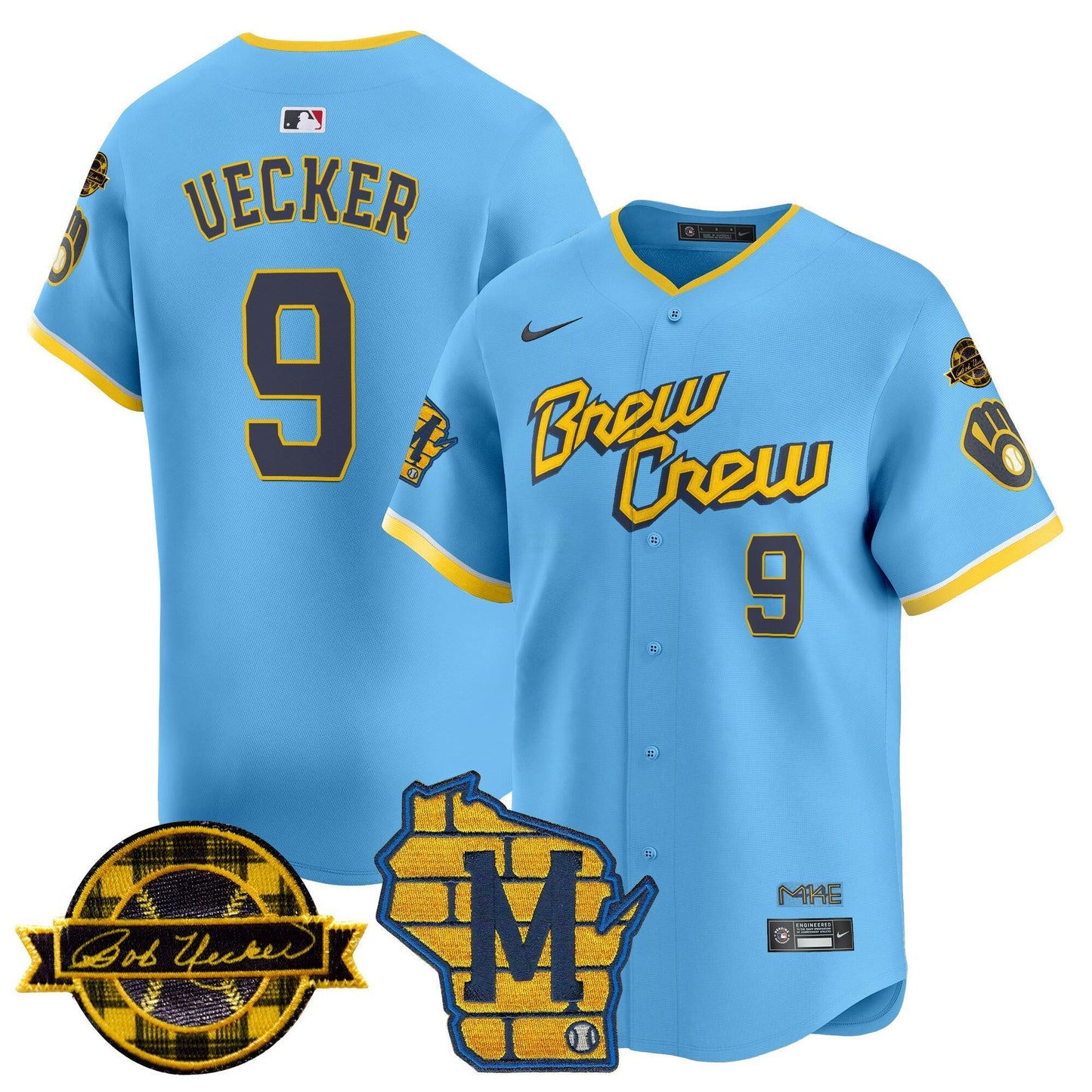 Camisa MLB Men’s Milwaukee Home & Bob Uecker Patch Vapor Premier Limited Jersey